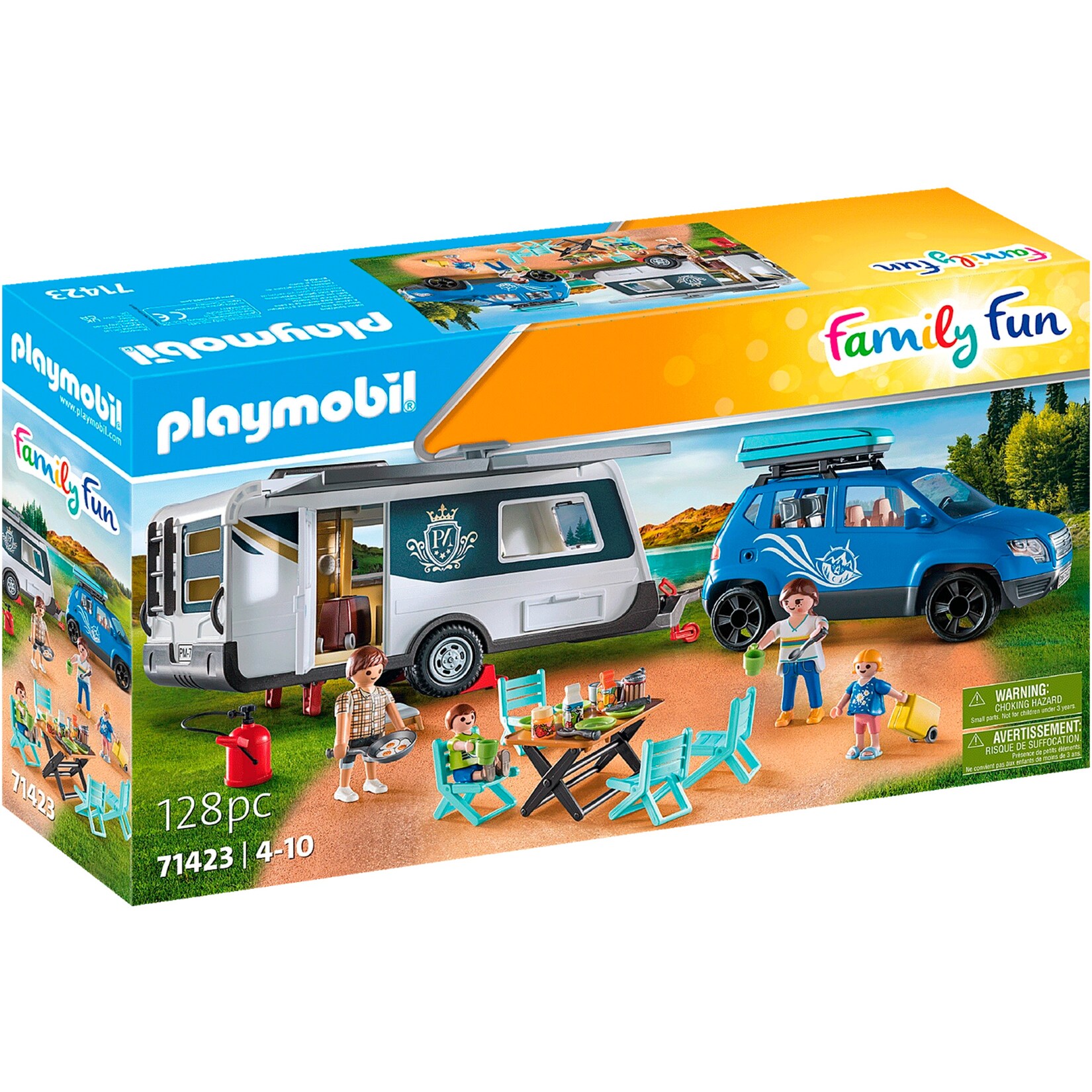 PLAYMOBIL Konstruktionsspielzeug Family Fun Wohnwagen mit Auto
