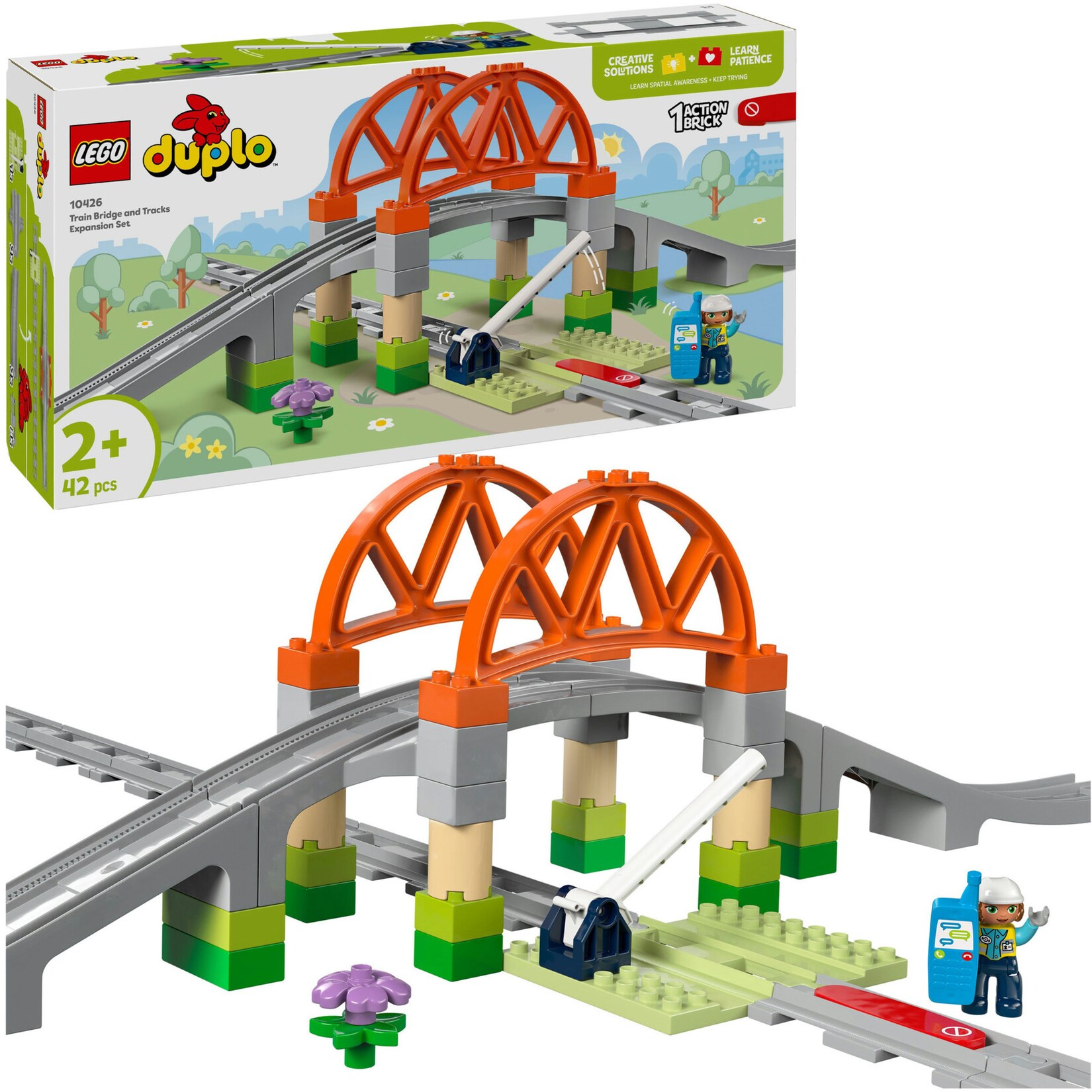 LEGO Konstruktionsspielzeug DUPLO Town Eisenbahnbrücke und Schienen – Erweiterungsset | 05702017583815