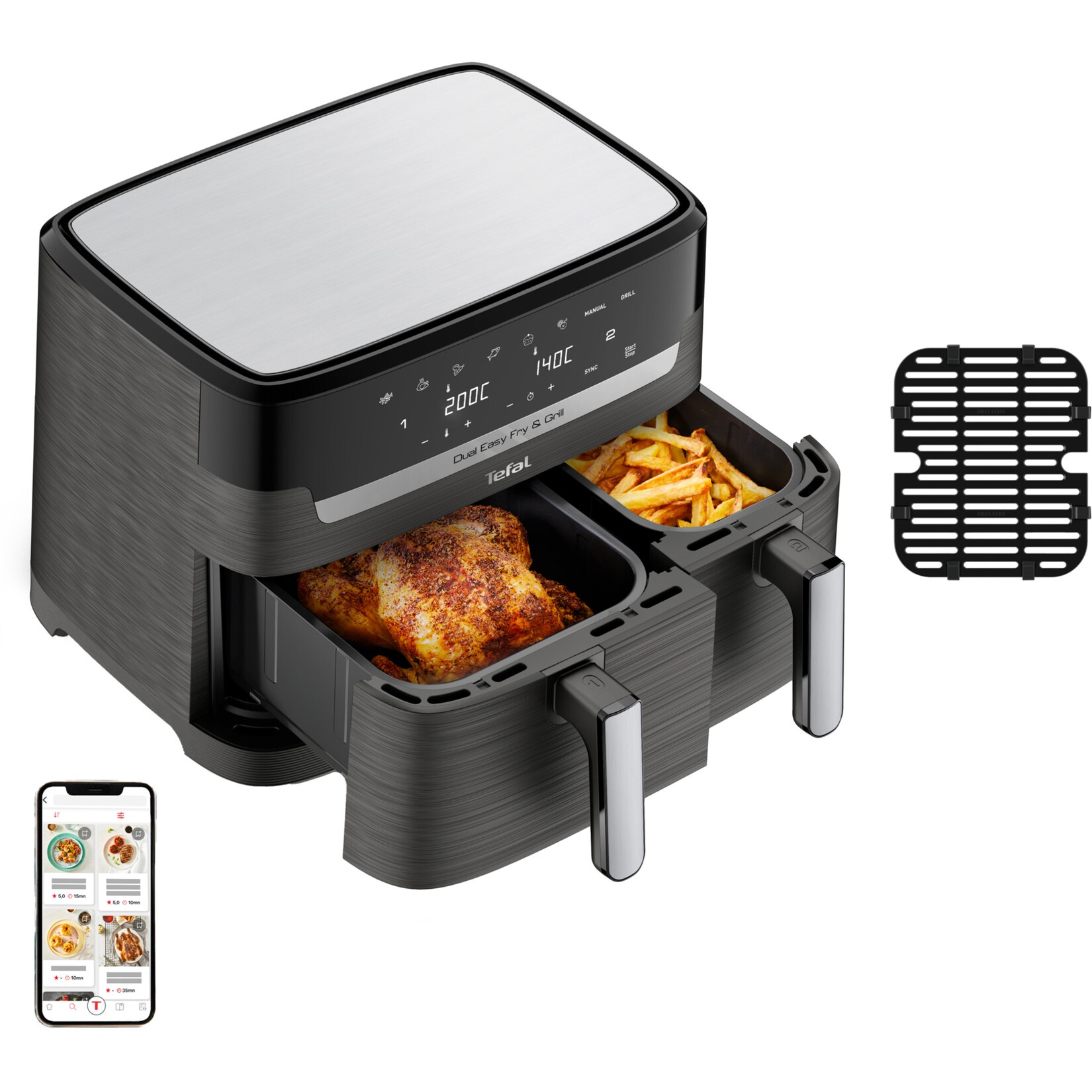 Tefal Heißluftfritteuse Doppel-Heißluftfritteuse Dual Easy Fry & Grill | 03045380024243