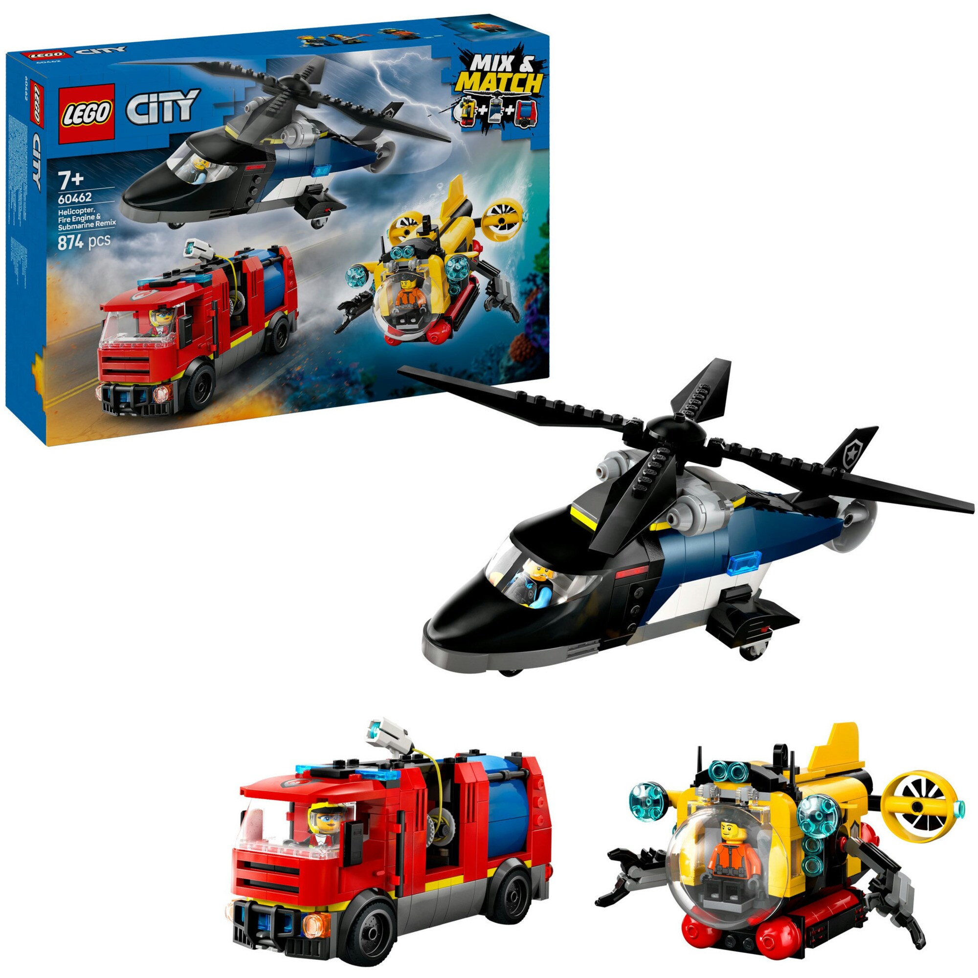 LEGO Konstruktionsspielzeug City Kombinationsset mit Hubschrauber, L&ouml;schauto und U-Boot - Bild 1