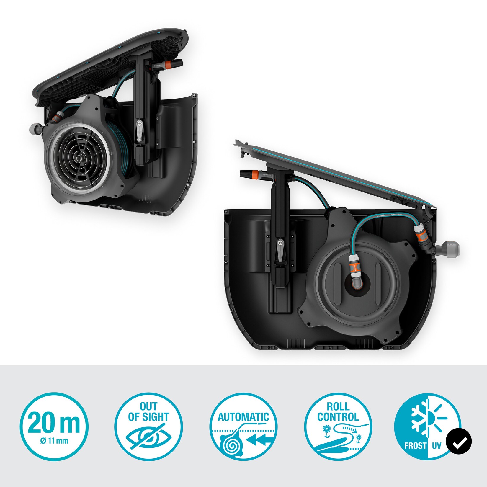 GARDENA Schlauchtrommel Undercover Schlauchbox RollUp M, 20 Meter | 04066407021846