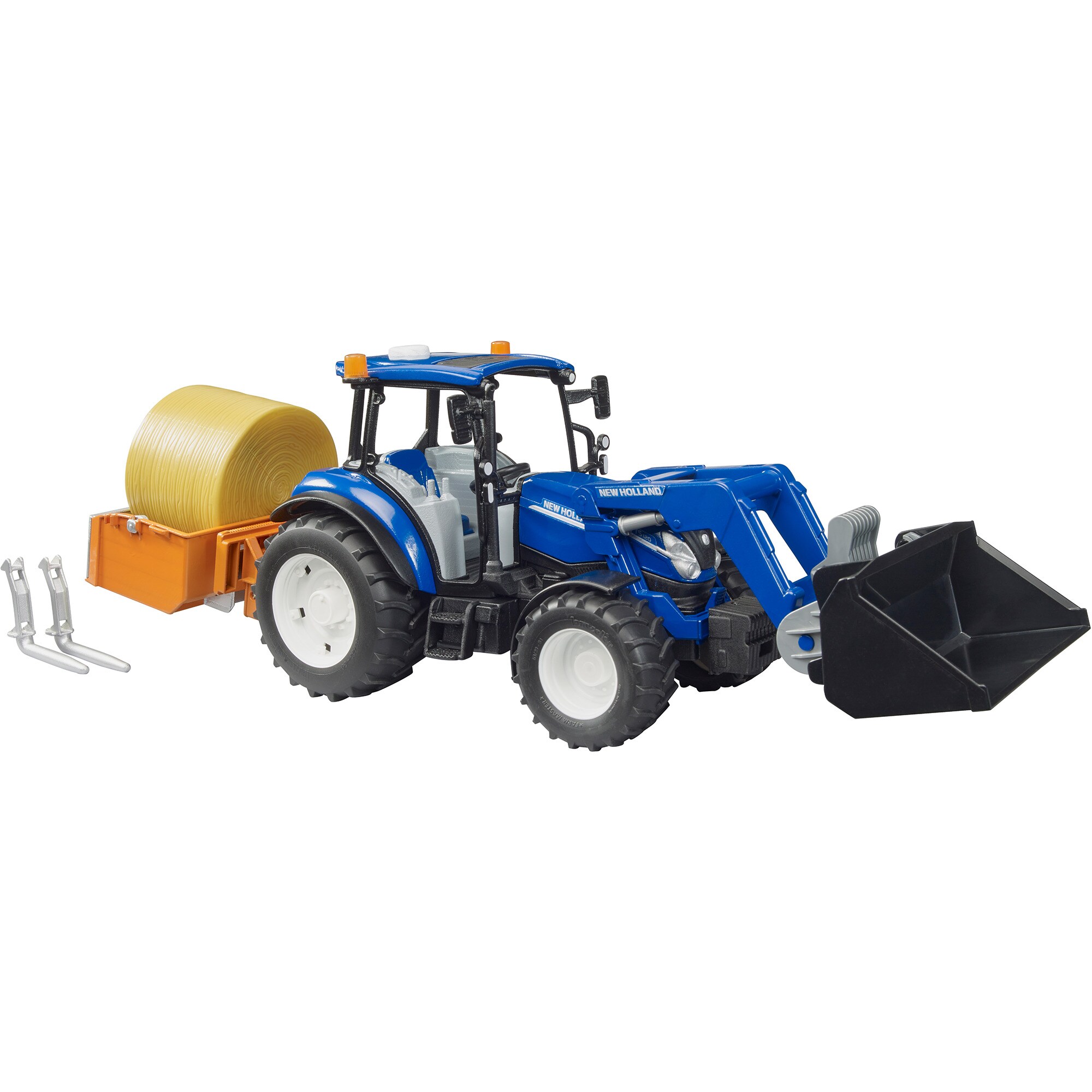 bruder Modellfahrzeug BRUDER New Holland T5.120 mit Frontlader, Ladekasten, Gabeln und Rundballen - Bild 1