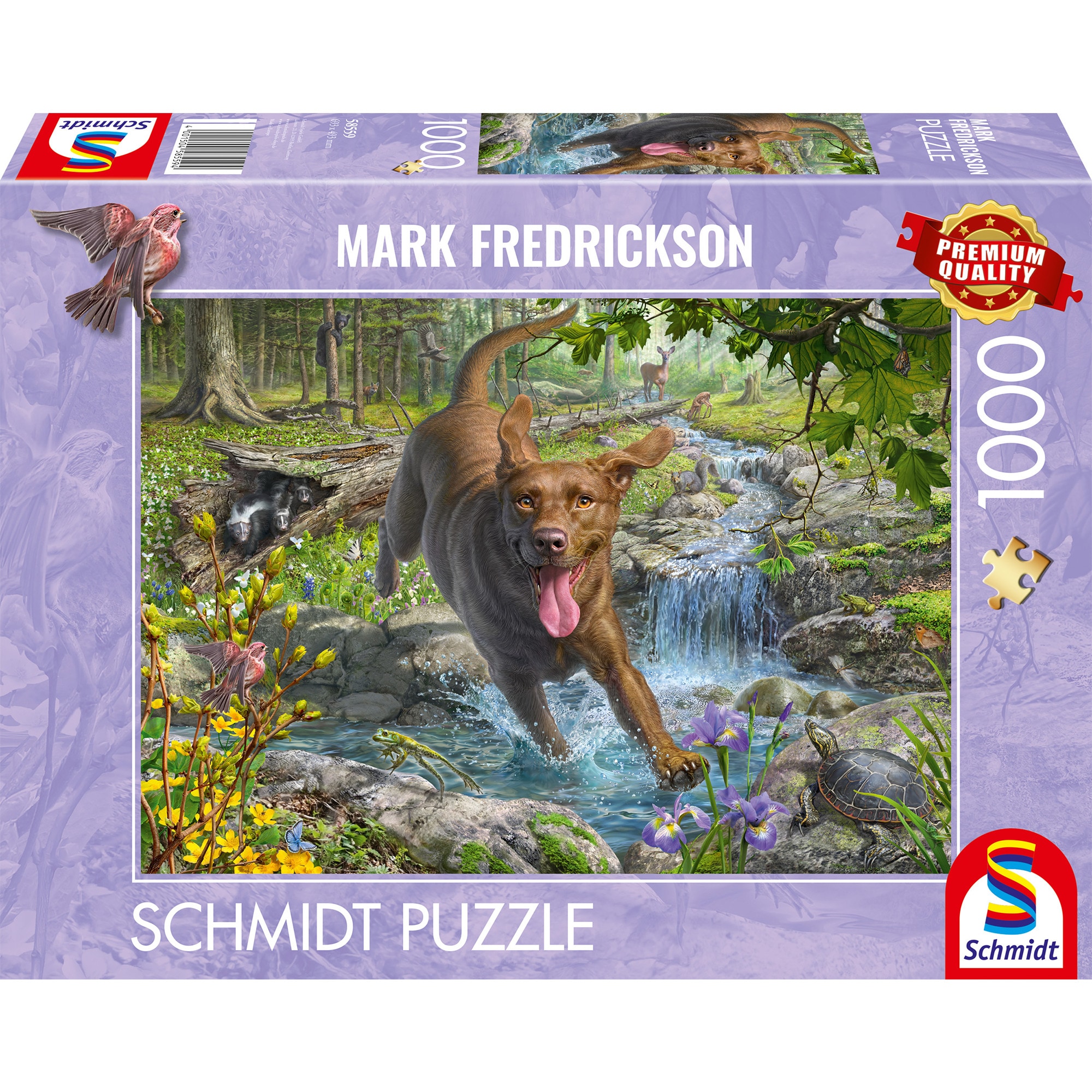 Schmidt Spiele Puzzle Mark Fredrickson: Hundeliebe - Fr&uuml;hlingsspaziergang mit Labrador Retriever - Bild 1