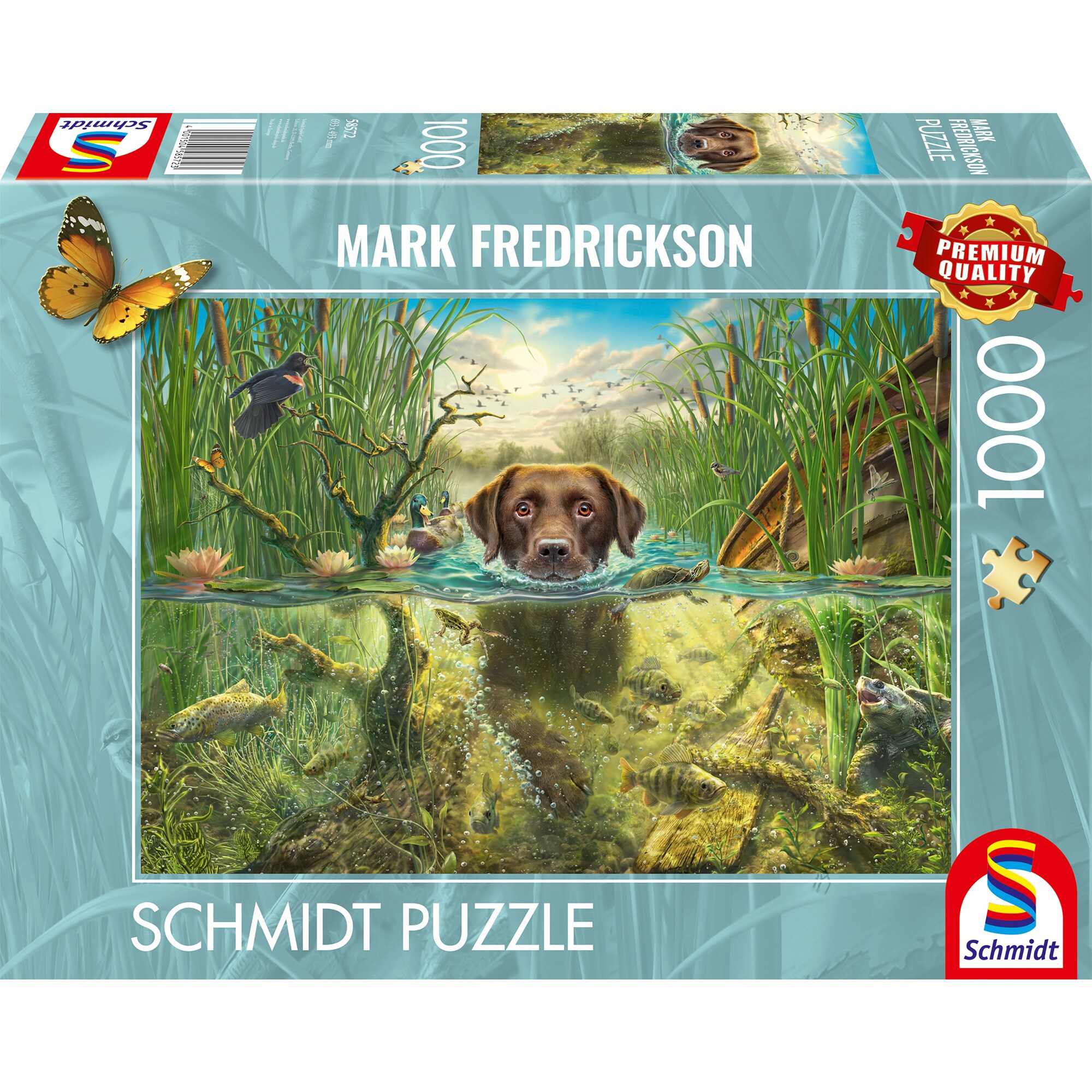 Schmidt Spiele Puzzle Mark Fredrickson: Hundeliebe - brauner Labrador im k&uuml;hlen Nass - Bild 1
