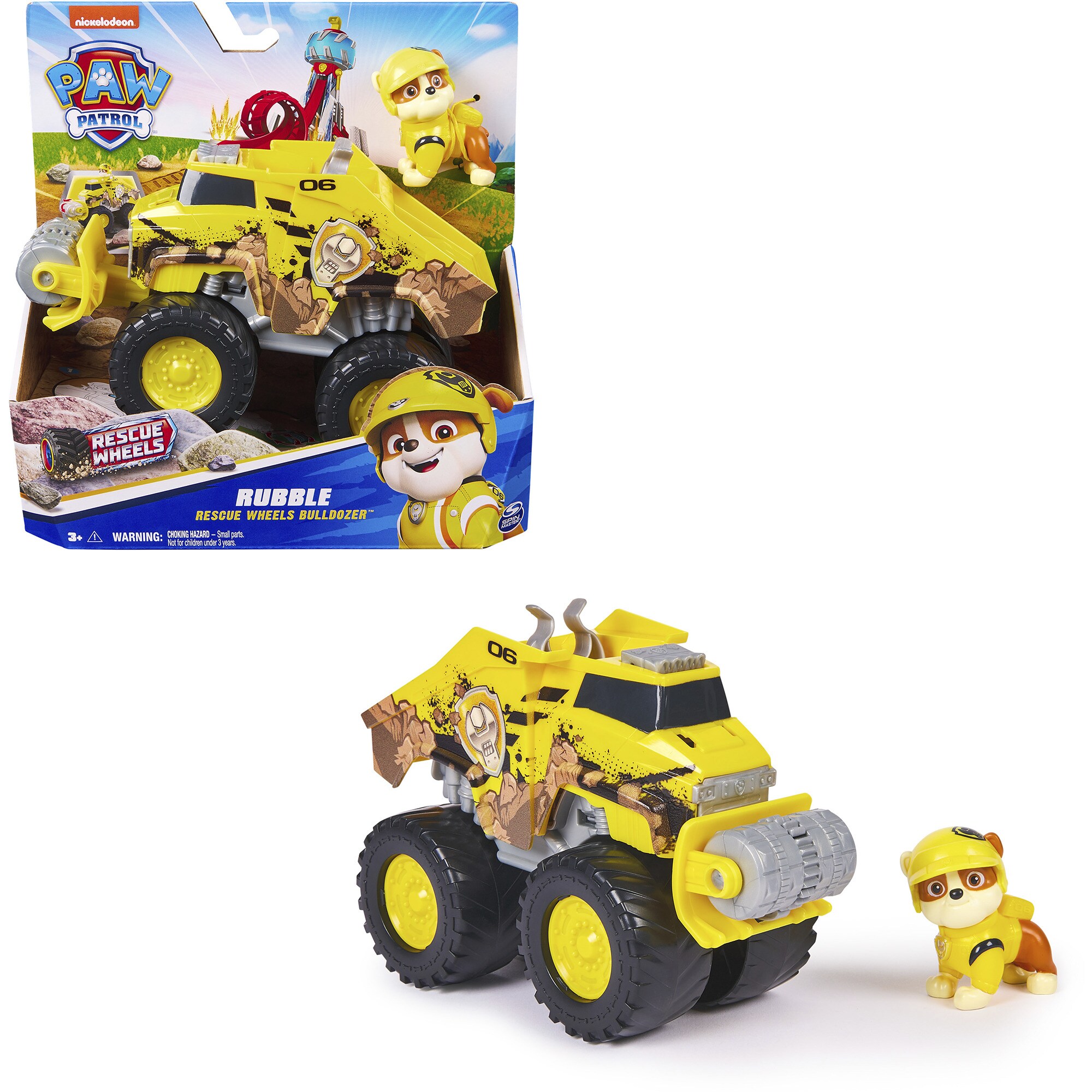 Spin Master Spielfahrzeug Paw Patrol Rescue Wheels - Rubbles Bulldozer Monstertruck mit Rubble Hundefigur - Bild 1