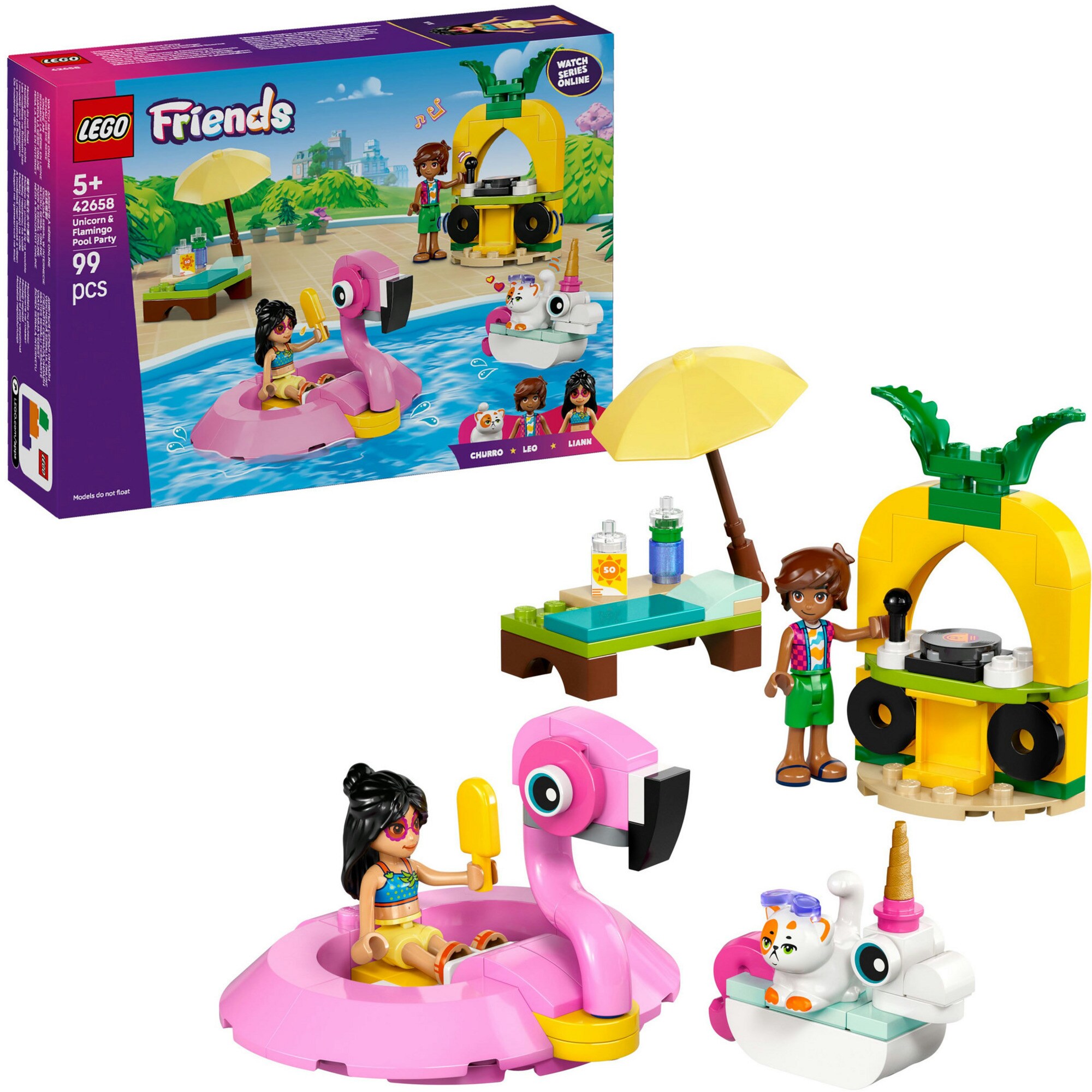 LEGO Konstruktionsspielzeug Friends Poolparty mit Einhorn und Flamingo - Bild 1