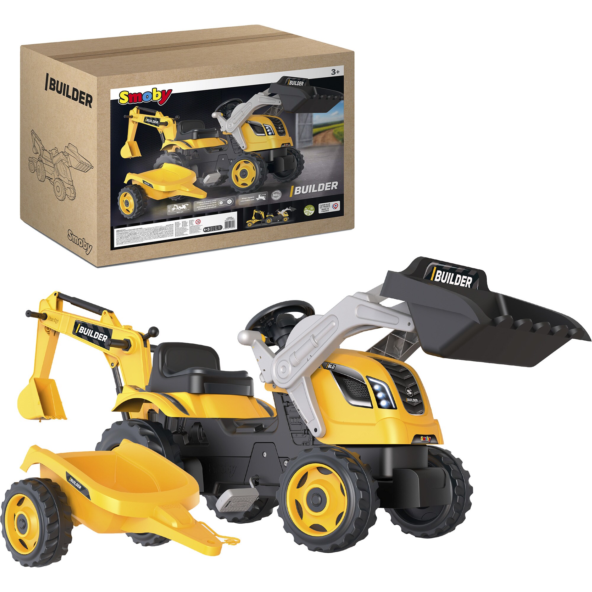 Smoby Kinderfahrzeug Traktor Builder Max mit Anh&auml;nger - Bild 1