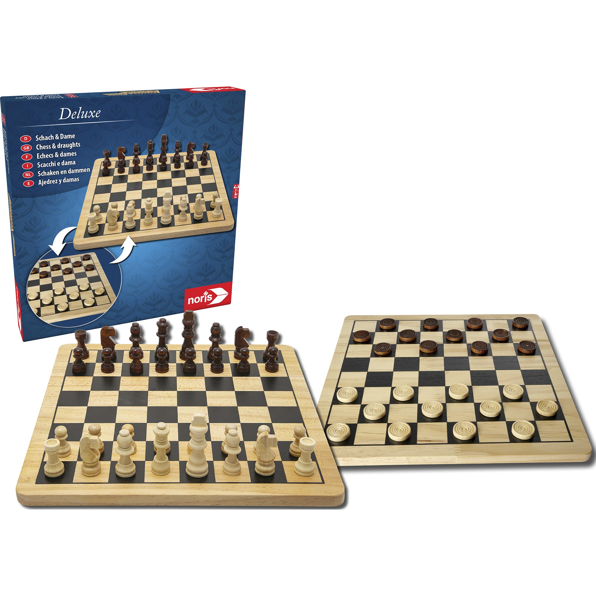 Noris Brettspiel Deluxe Holz - Schach & Dame - Bild 1