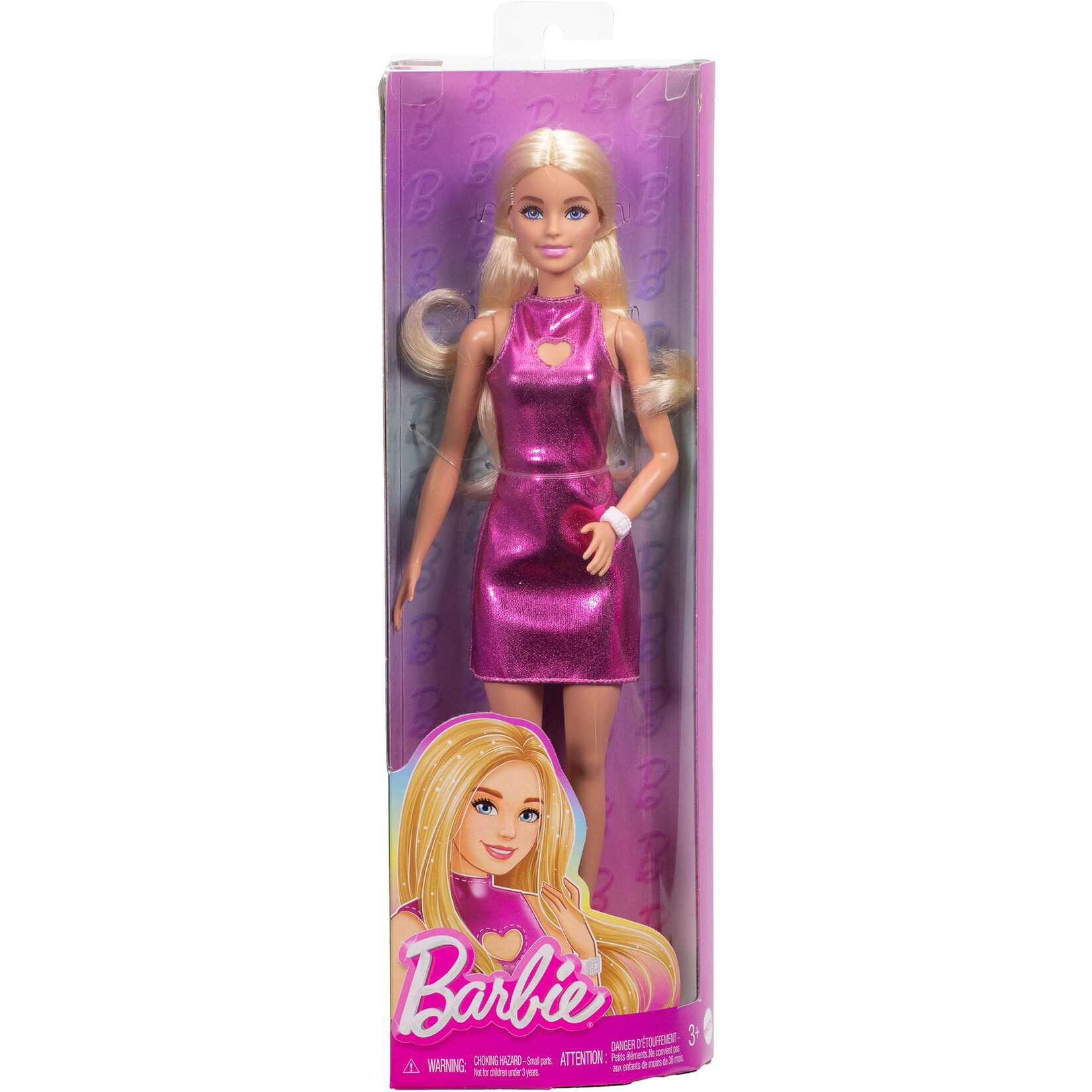 Barbie Puppe Barbie Fashionista Puppe im pinken Metallic-Kleid mit Herz-Aussparung | 00194735255658