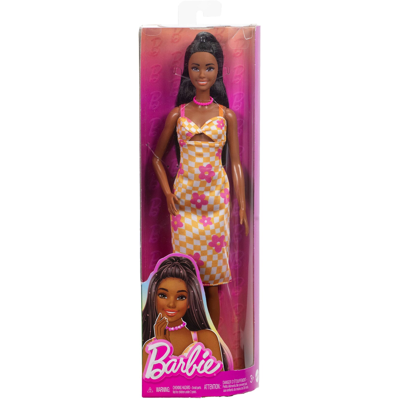 Barbie Puppe Barbie Fashionista Puppe im pink-orangenen Karokleid | 00194735255627