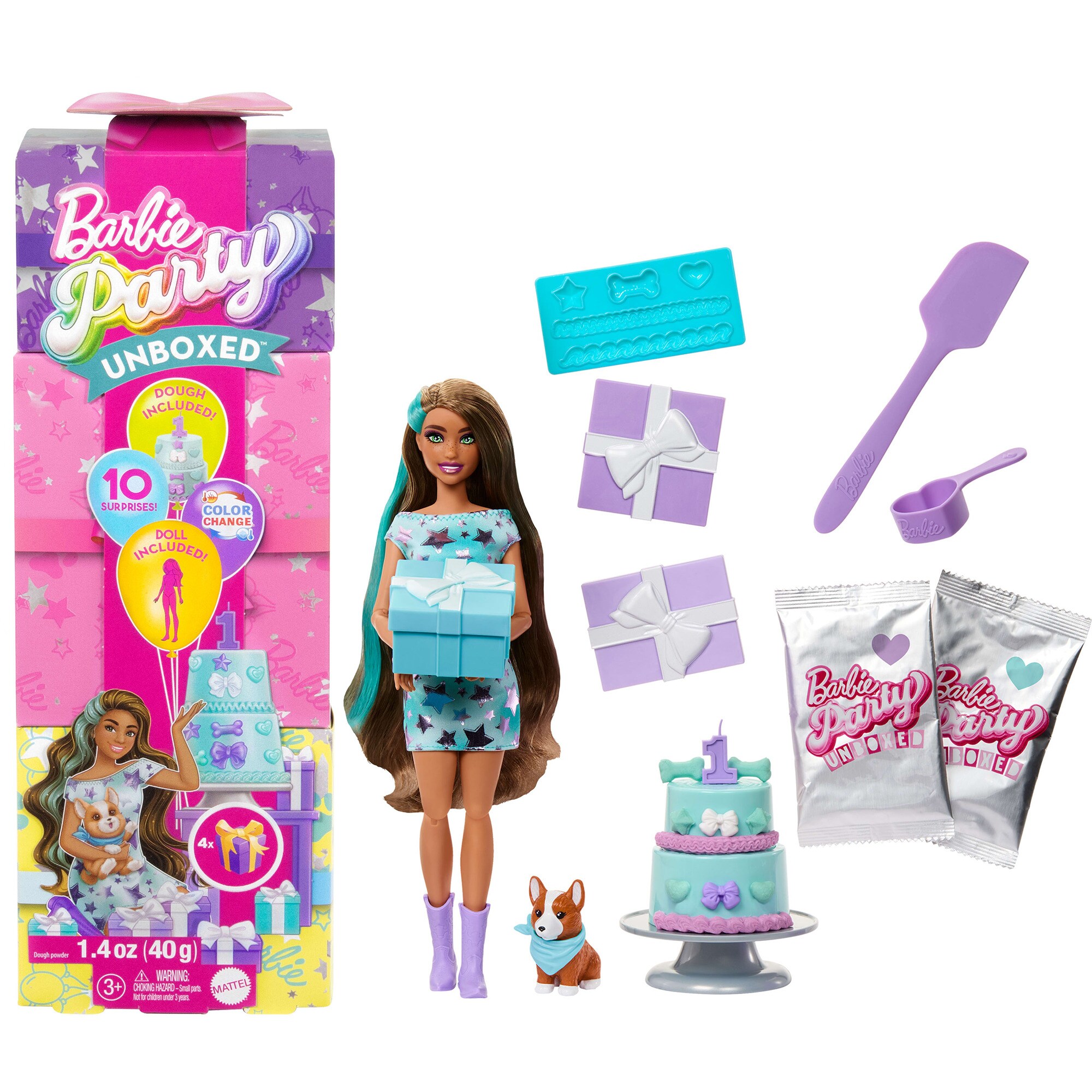 Barbie Puppe Barbie Party Unboxed Haustier Geburtstag Serie - blaues Kleid - Bild 1