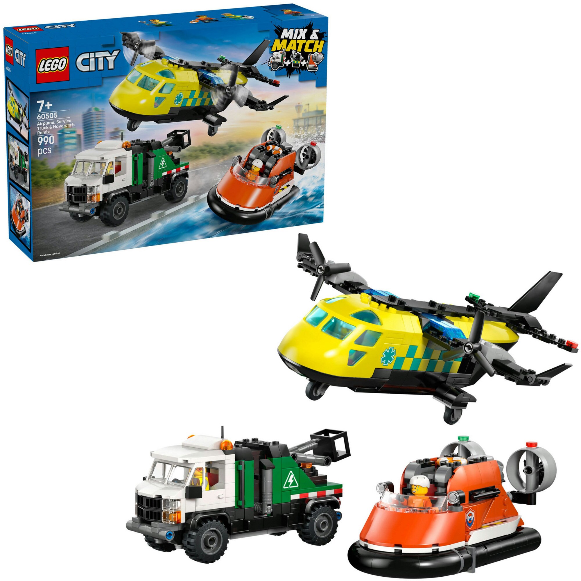 LEGO Konstruktionsspielzeug City Kombinationsset mit Flugzeug, Wartungsfahrzeug und Luftkissenboot - Bild 1
