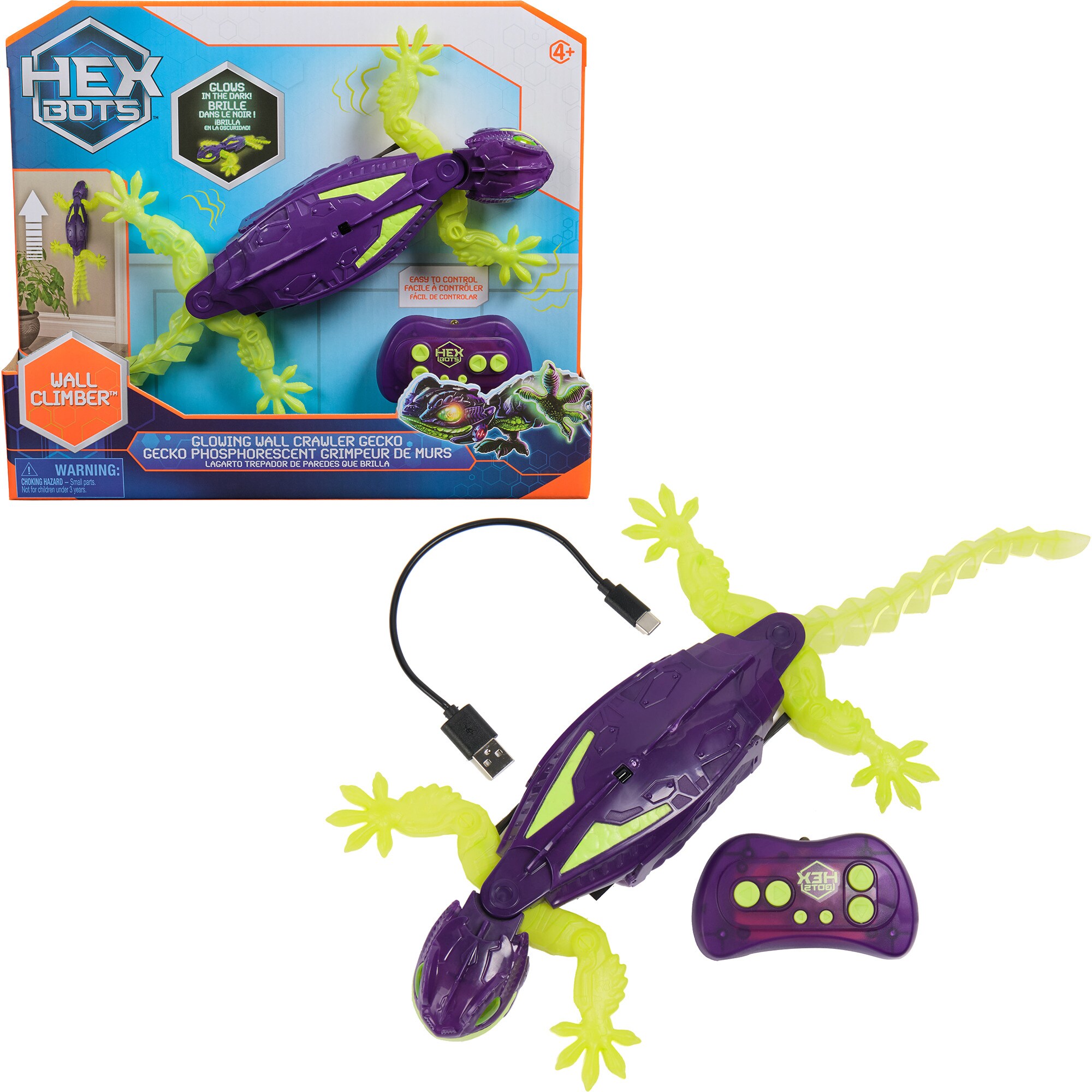 Spin Master Spielfigur Hex Bots - Wandflitzer-Gecko Glow in the Dark - Bild 1