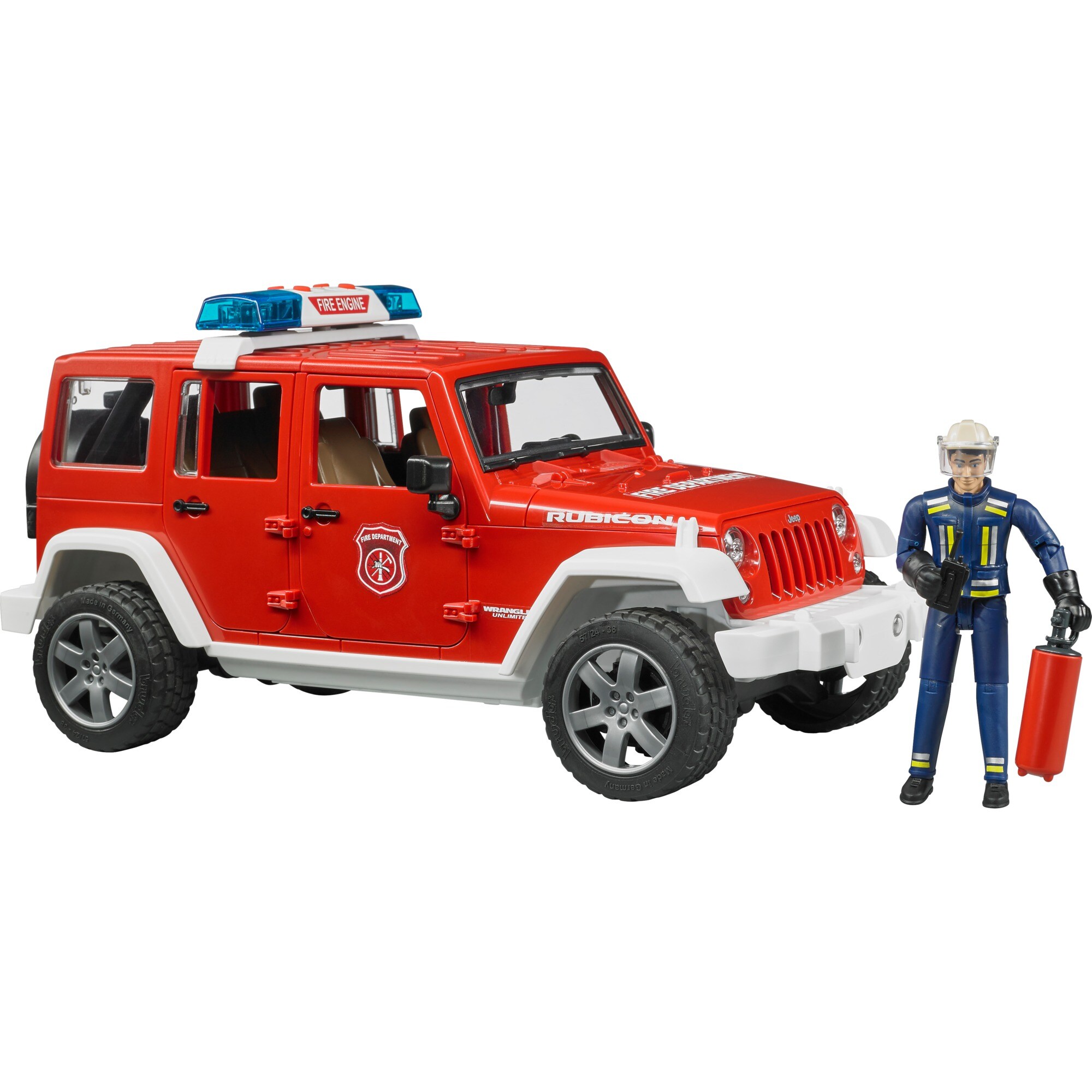 bruder Modellfahrzeug Jeep Wrangler Unlimited Rubicon Feuerwehrfahrzeug mit Feuerwehrmann - Bild 1