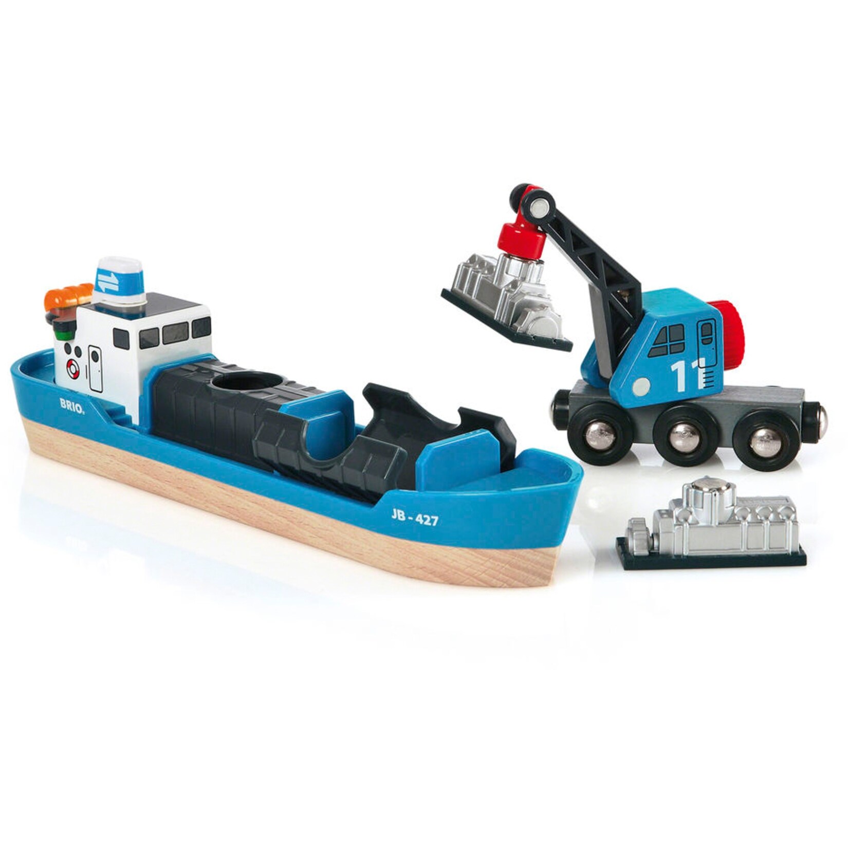 BRIO Spielfahrzeug World Containerschiff mit Kranwagen | 07312350335347