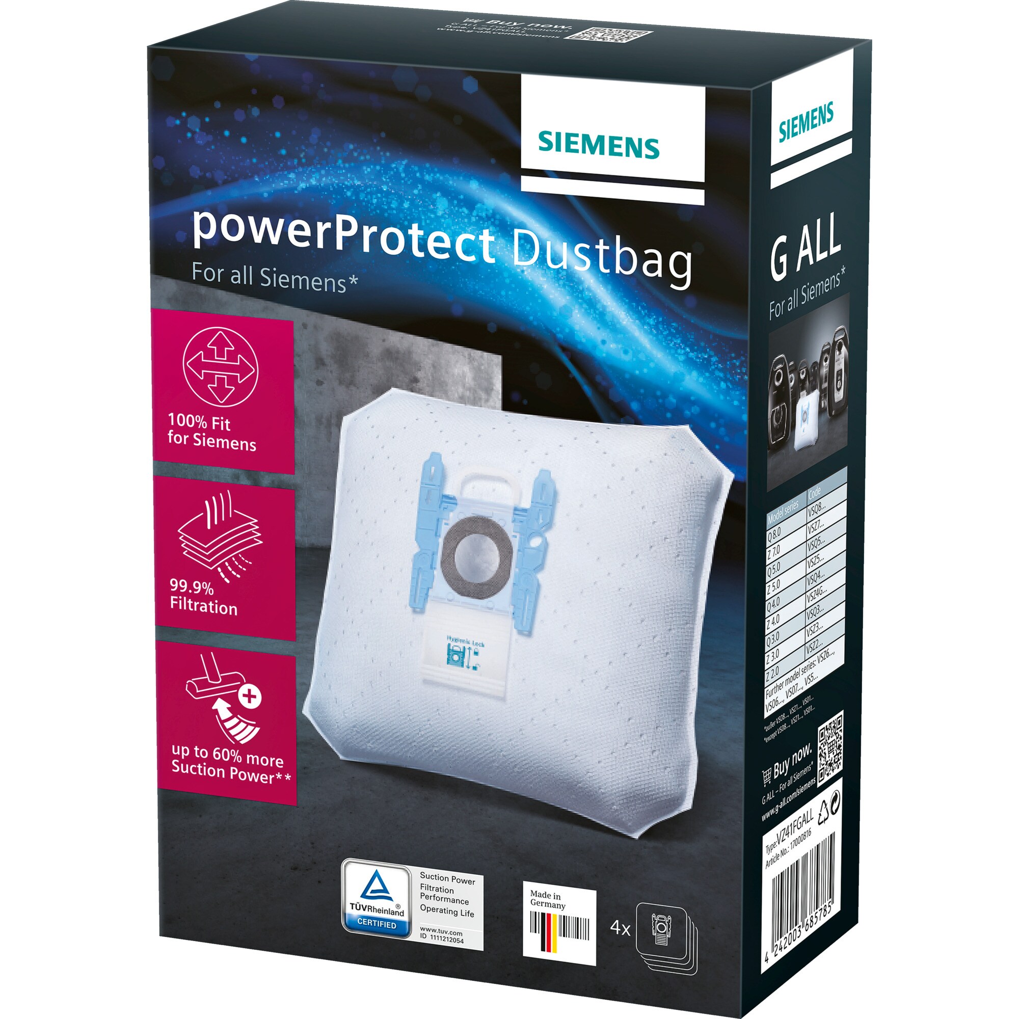 Siemens Staubsaugerbeutel Staubsaugerbeutel PowerProtect VZ41FG (4+1) Typ G ALL - Bild 1