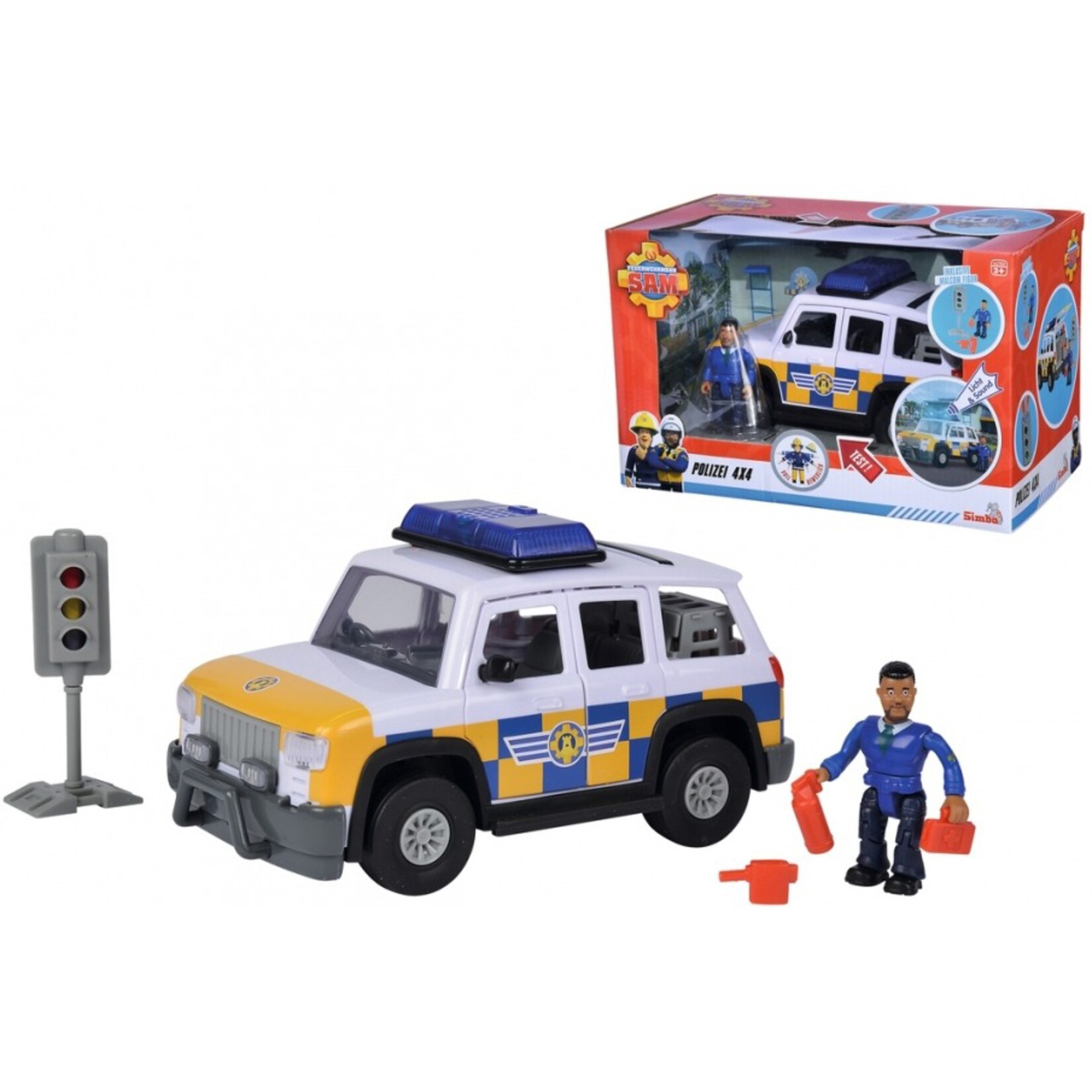 Simba Spielfahrzeug Feuerwehrmann Sam Polizeiauto 4×4 mit Figur | 04006592066277