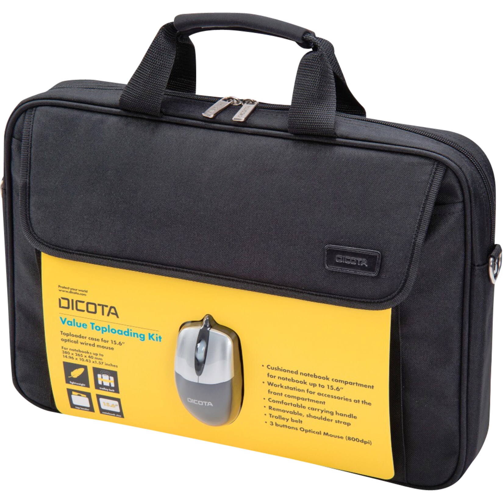 Dicota Notebooktasche Value Toploading Kit mit kabelgebundener Maus