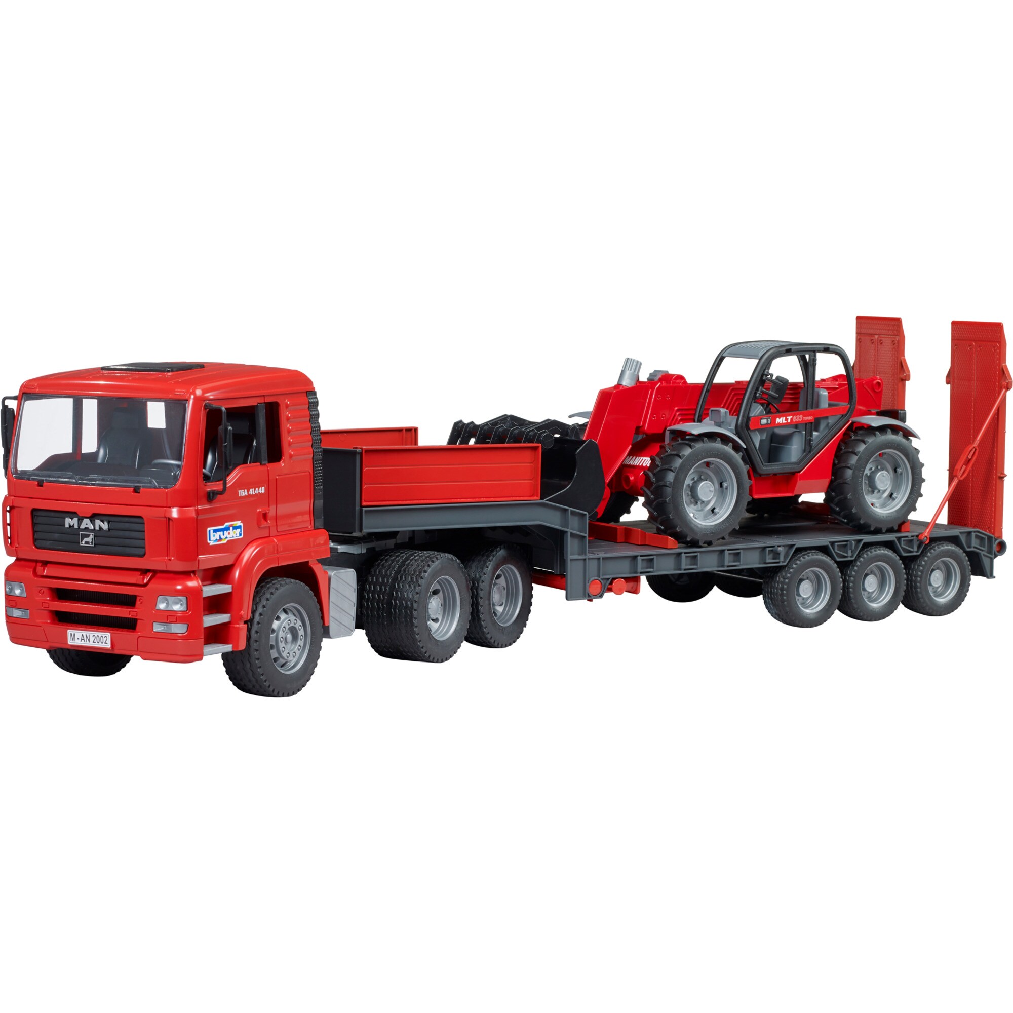 bruder Modellfahrzeug MAN TGA Tieflader mit Manitou Teleskoplader MLT 633 - Bild 1