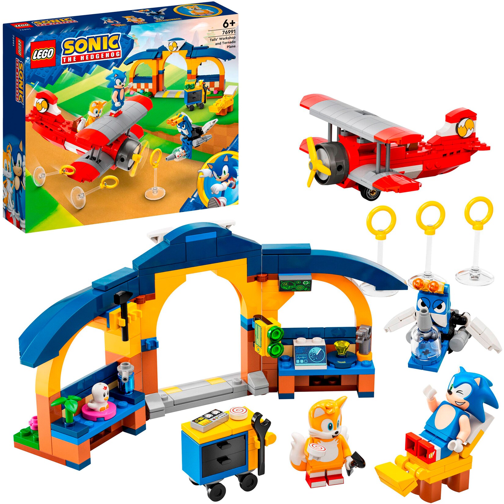 LEGO Konstruktionsspielzeug Sonic the Hedgehog Sonic Tails‘ Tornadoflieger mit Werkstatt