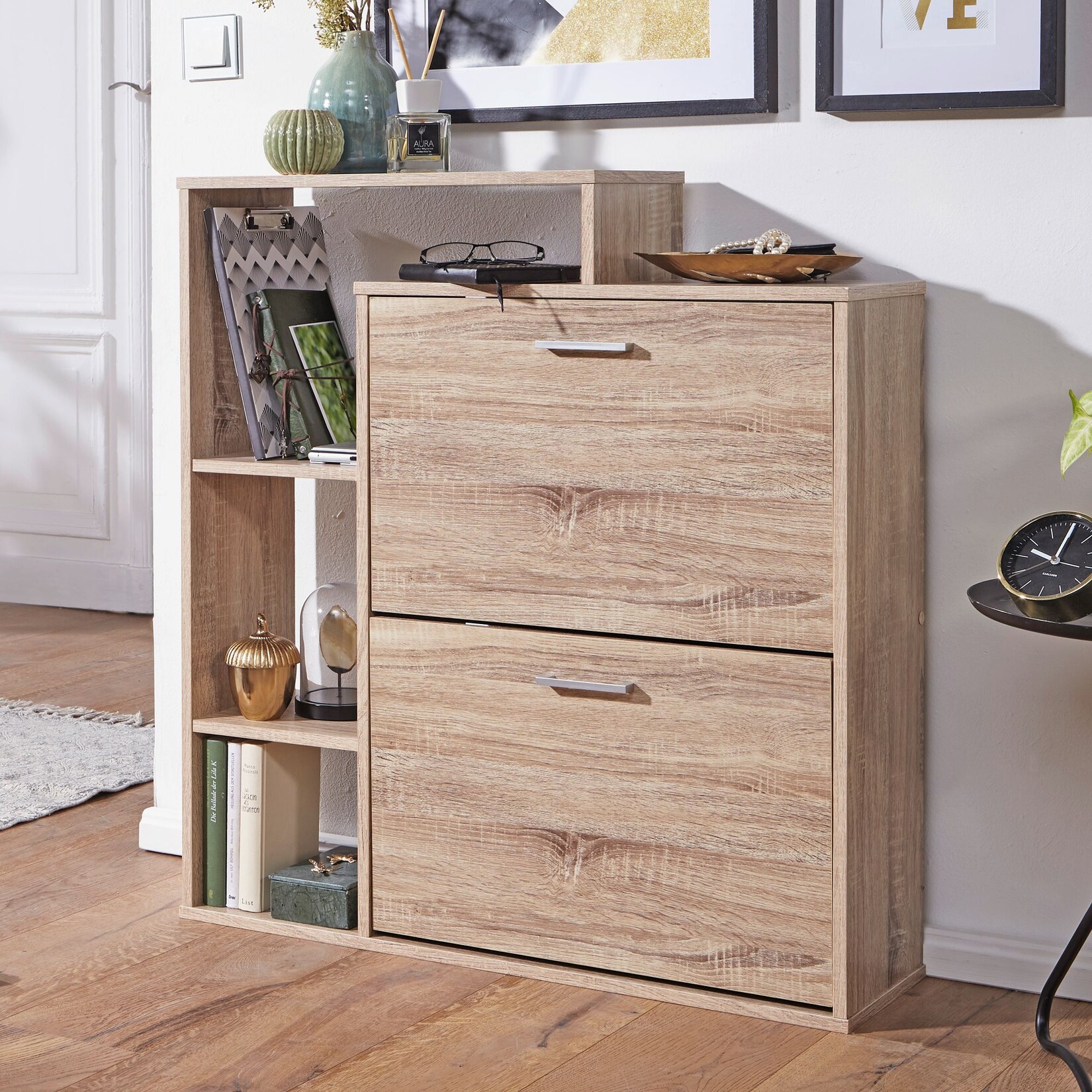 Schuhkipper Holz 2 Fächer Sonoma 12 Paar Schuhe Schuhschrank Schuhkommode