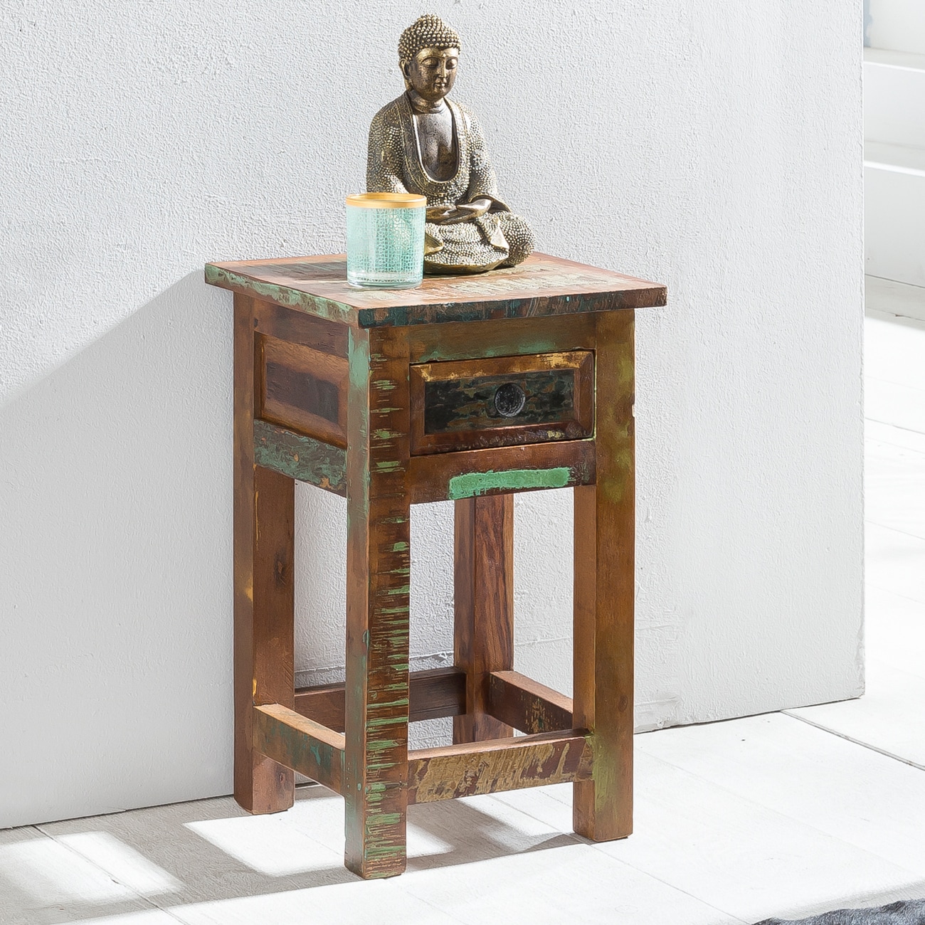 FineBuy Beistelltisch 50 cm Nachttisch Schublade Massiv Holztisch Nachtkonsole - Bild 1