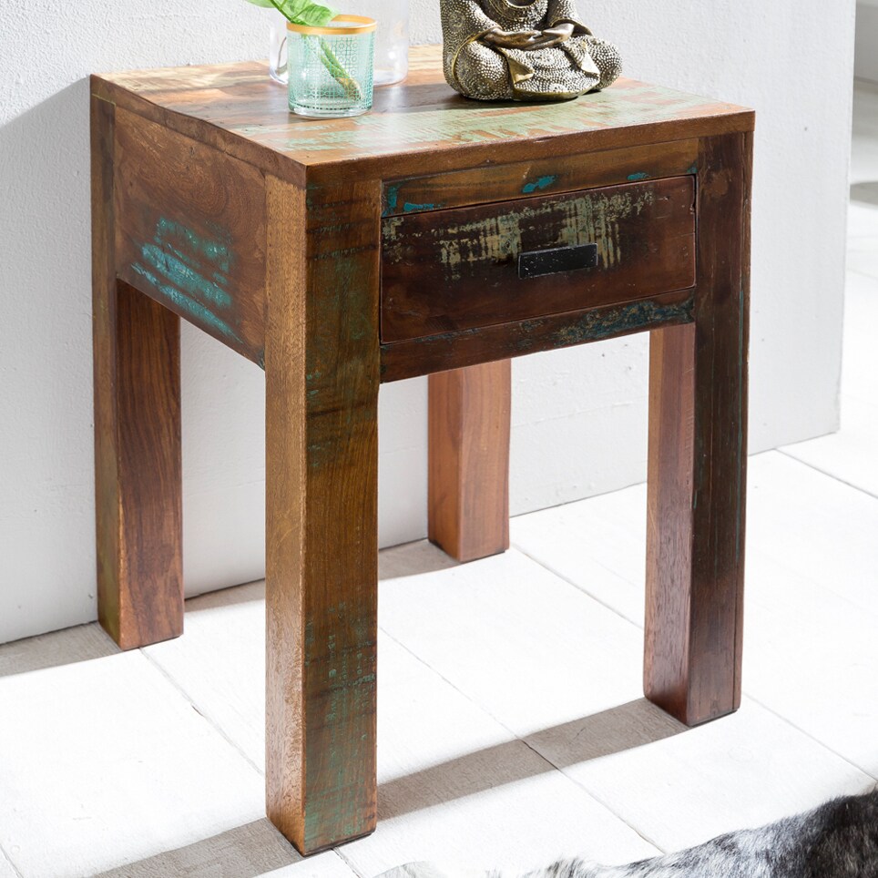 Nachttisch Massivholz Shabby Chic Schublade kleiner Beistelltisch Nachtkonsole - Bild 1
