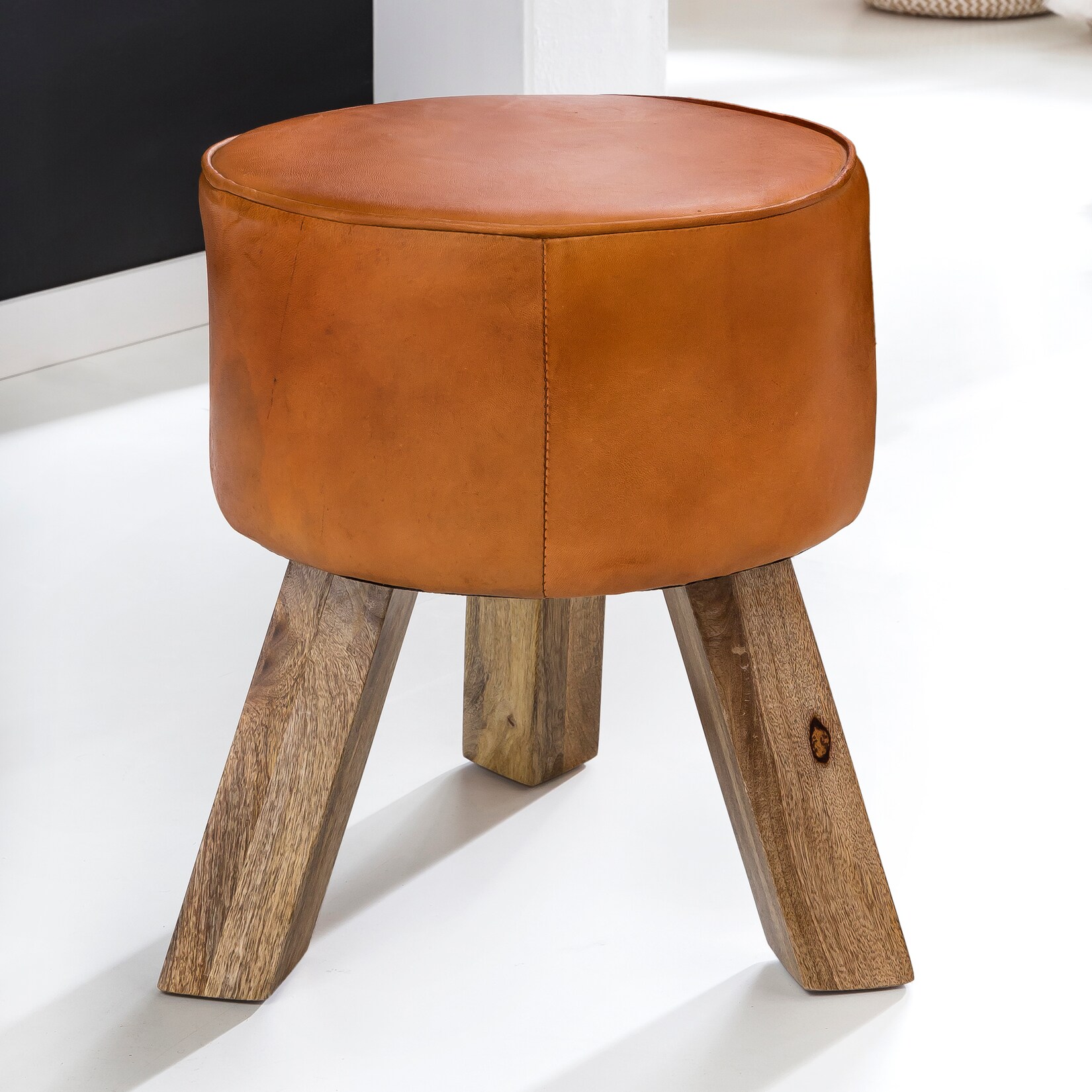 FineBuy Sitzhocker FB45553 Holz 37x45x37 cm Modern Design Hocker mit Leder | 04250950266988