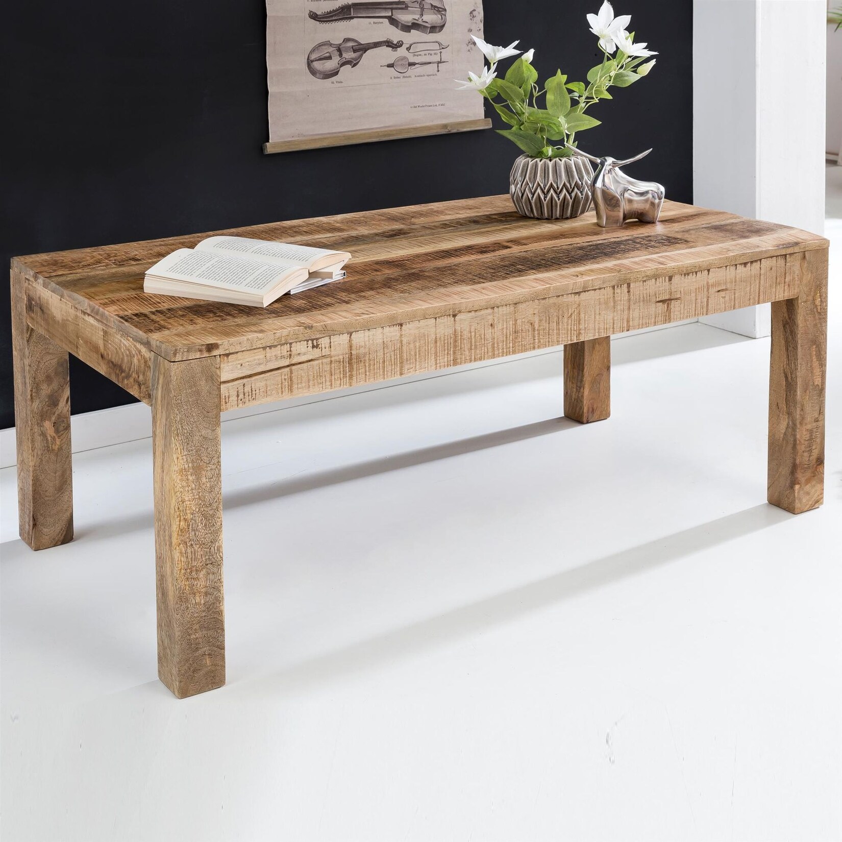 Couchtisch Mango Massivholz 110cm rechteckiger Wohnzimmertisch Landhausstil