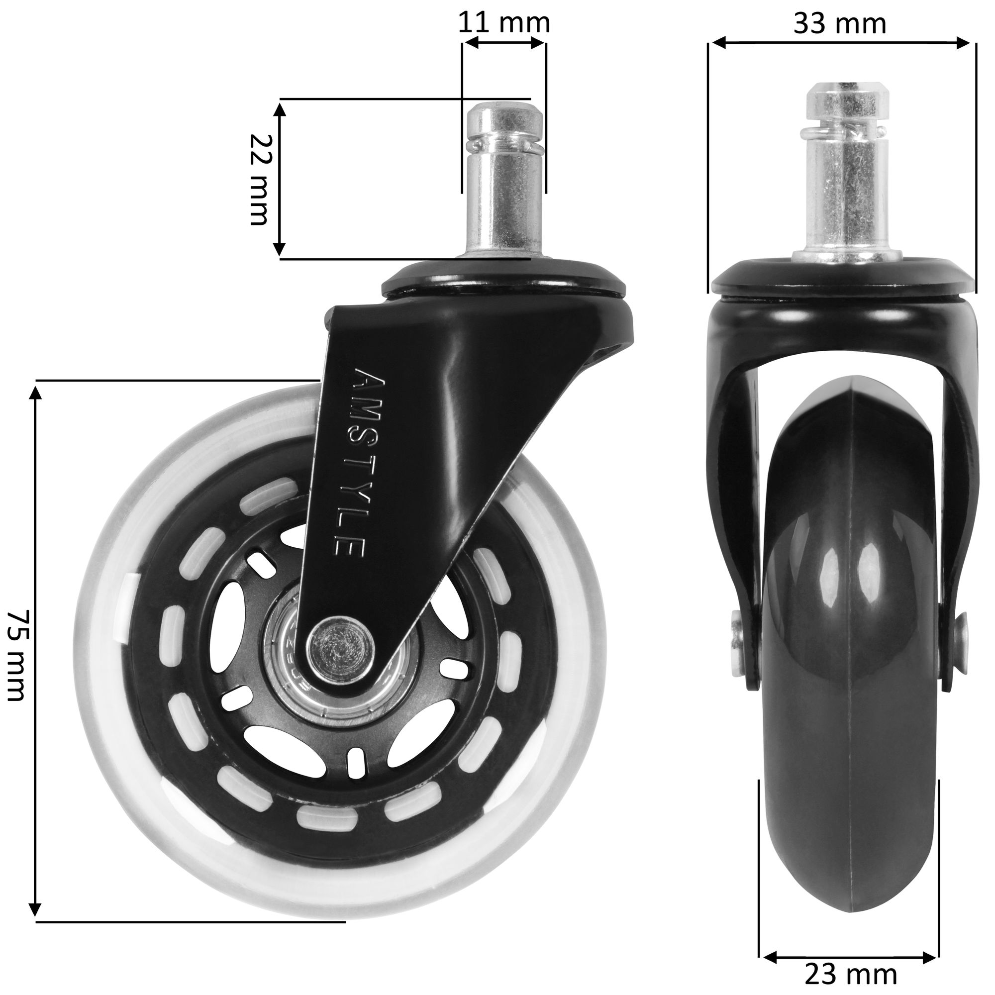 5er-Set B&uuml;rostuhlrollen &Oslash; 75mm Drehstuhlrollen Hartboden Gummi Hartbodenrollen - Bild 1