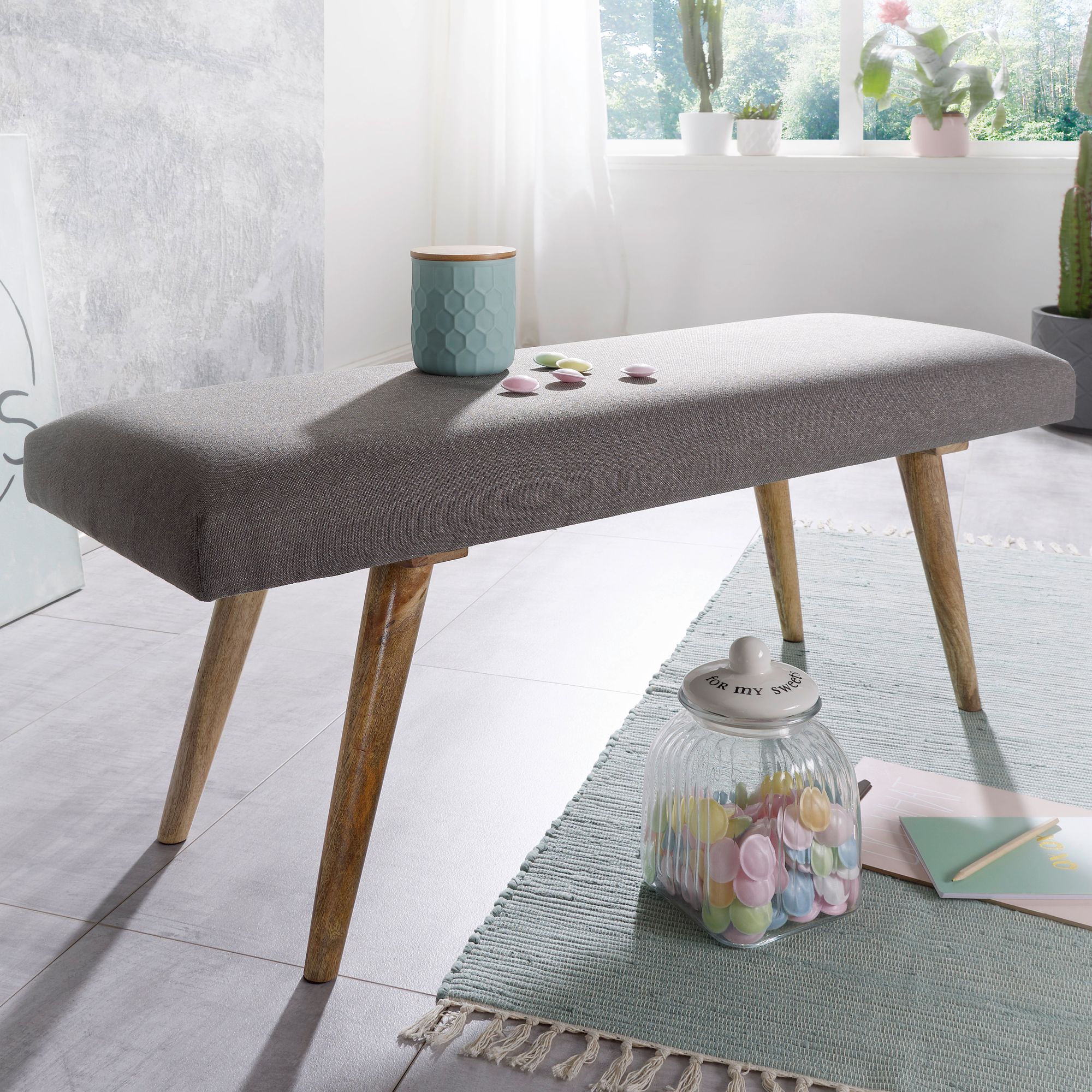 Gepolsterte Sitzbank 120cm Stoff Grau Polsterbank Garderobenbank Flurbank Bank - Bild 1