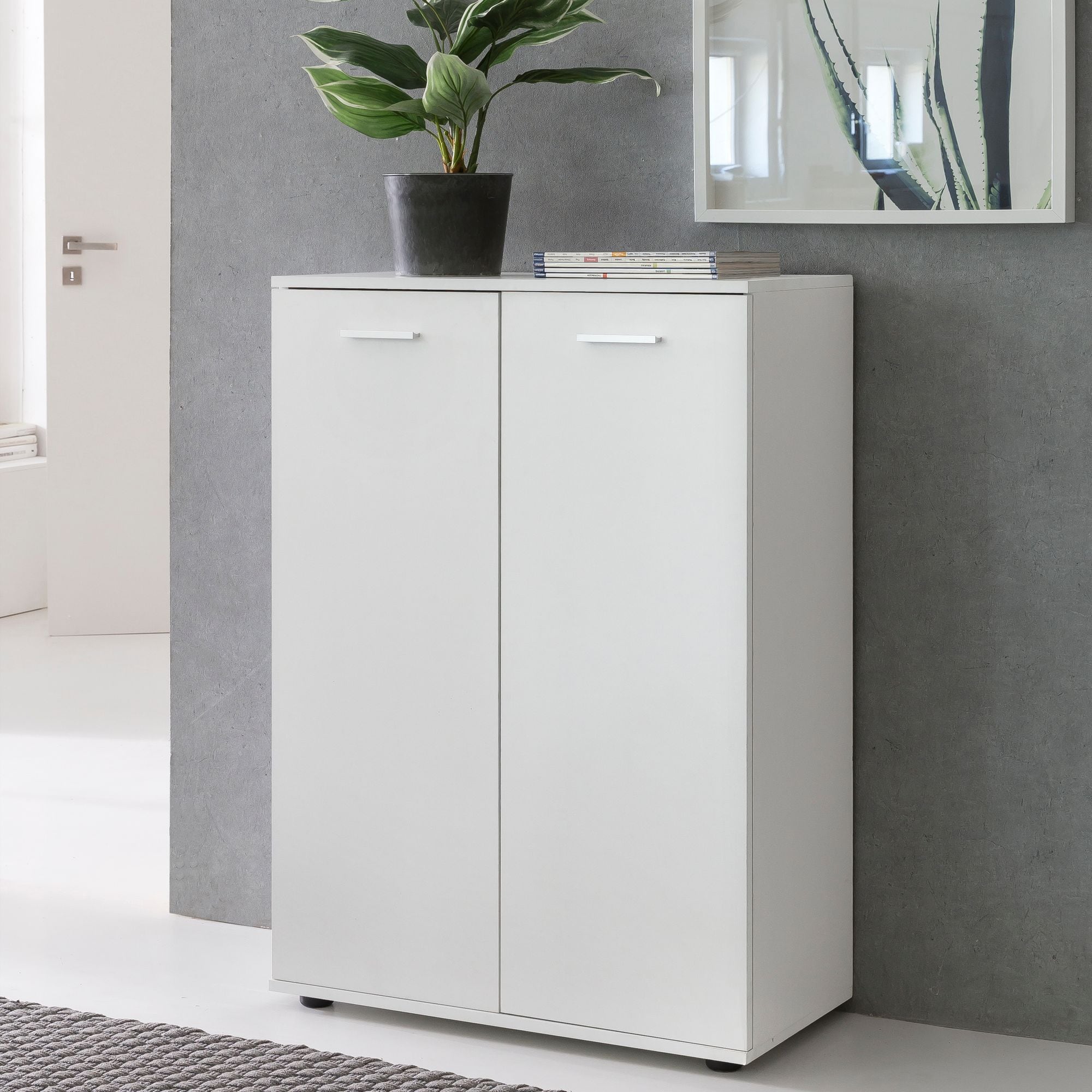 Sideboard 70cm wei&szlig; mit 2 T&uuml;ren und Einlegeb&ouml;den Kommode f&uuml;r Ordner Aktenschrank modern - Bild 1