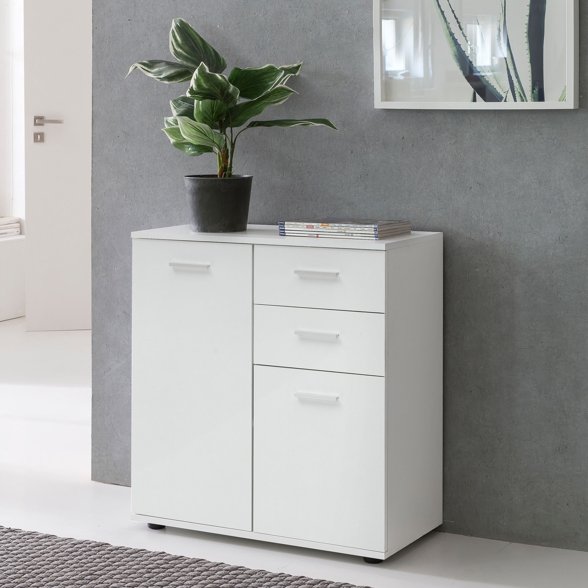 Sideboard 70 cm Weiß mit 2 Türen & 2 Schubladen Kommode Aktenschrank Tiefe 35 cm online kaufen bei Netto
