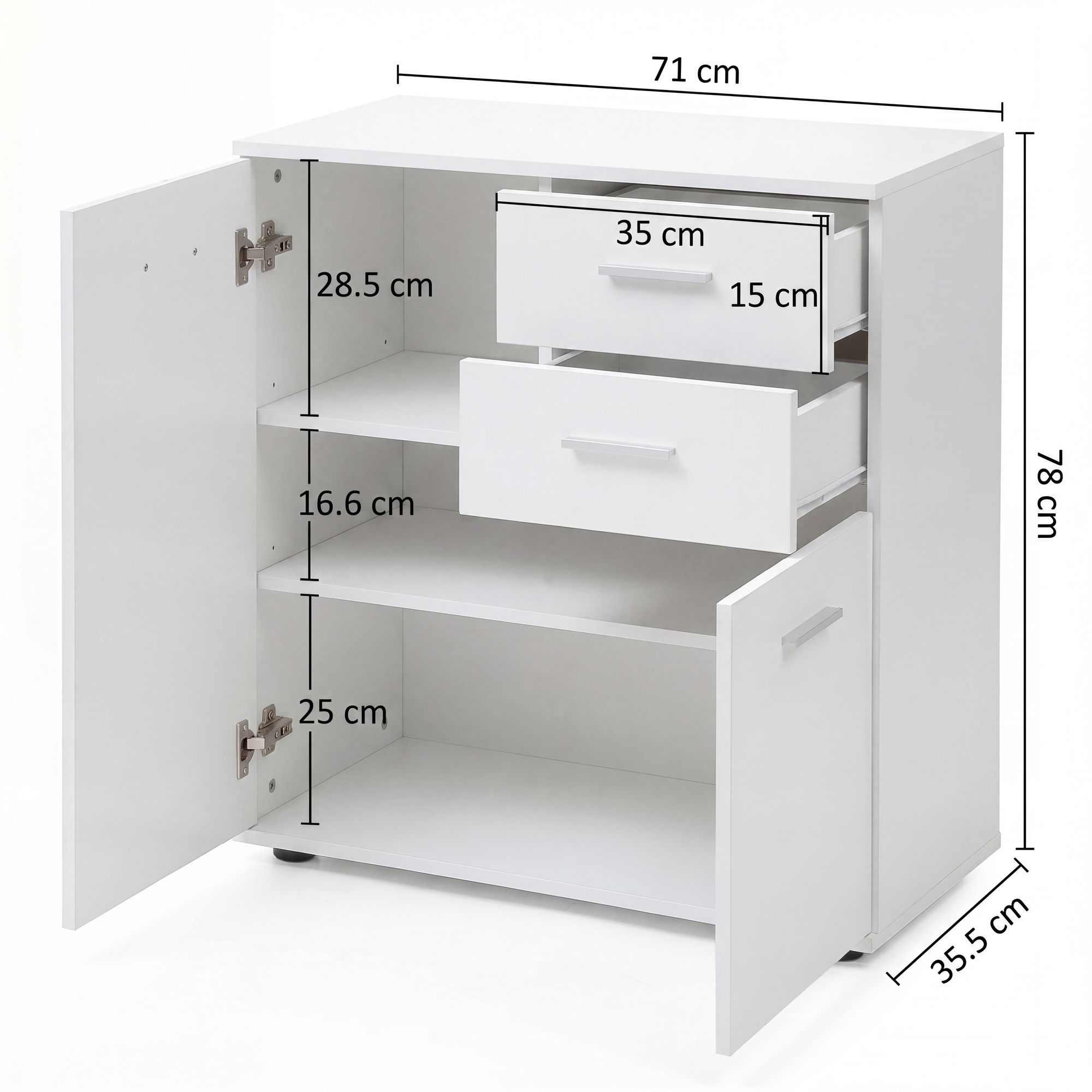 Sideboard 70 cm Weiß mit 2 Türen & 2 Schubladen Kommode Aktenschrank Tiefe 35 cm online kaufen bei Netto