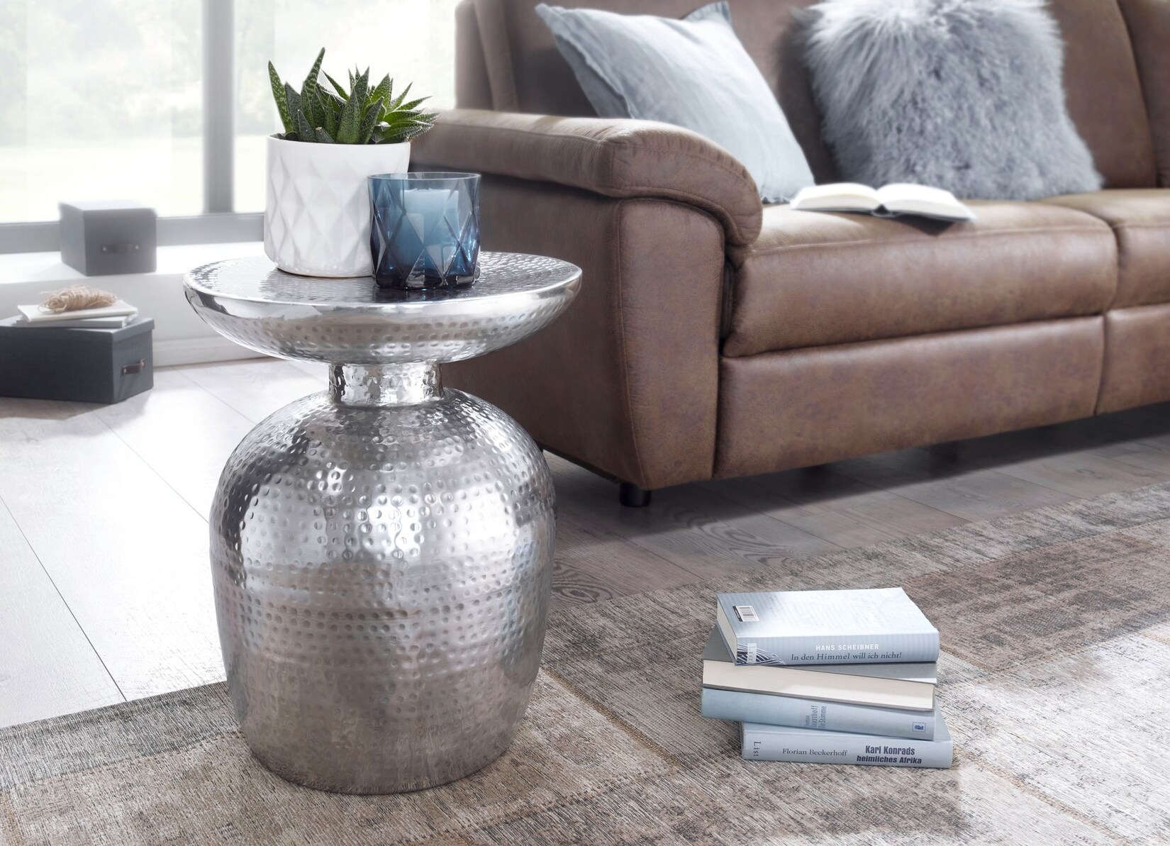 FineBuy Beistelltisch Ø 36,5 cm Tisch Alu Couchtisch Wohnzimmertisch Ablagetisch