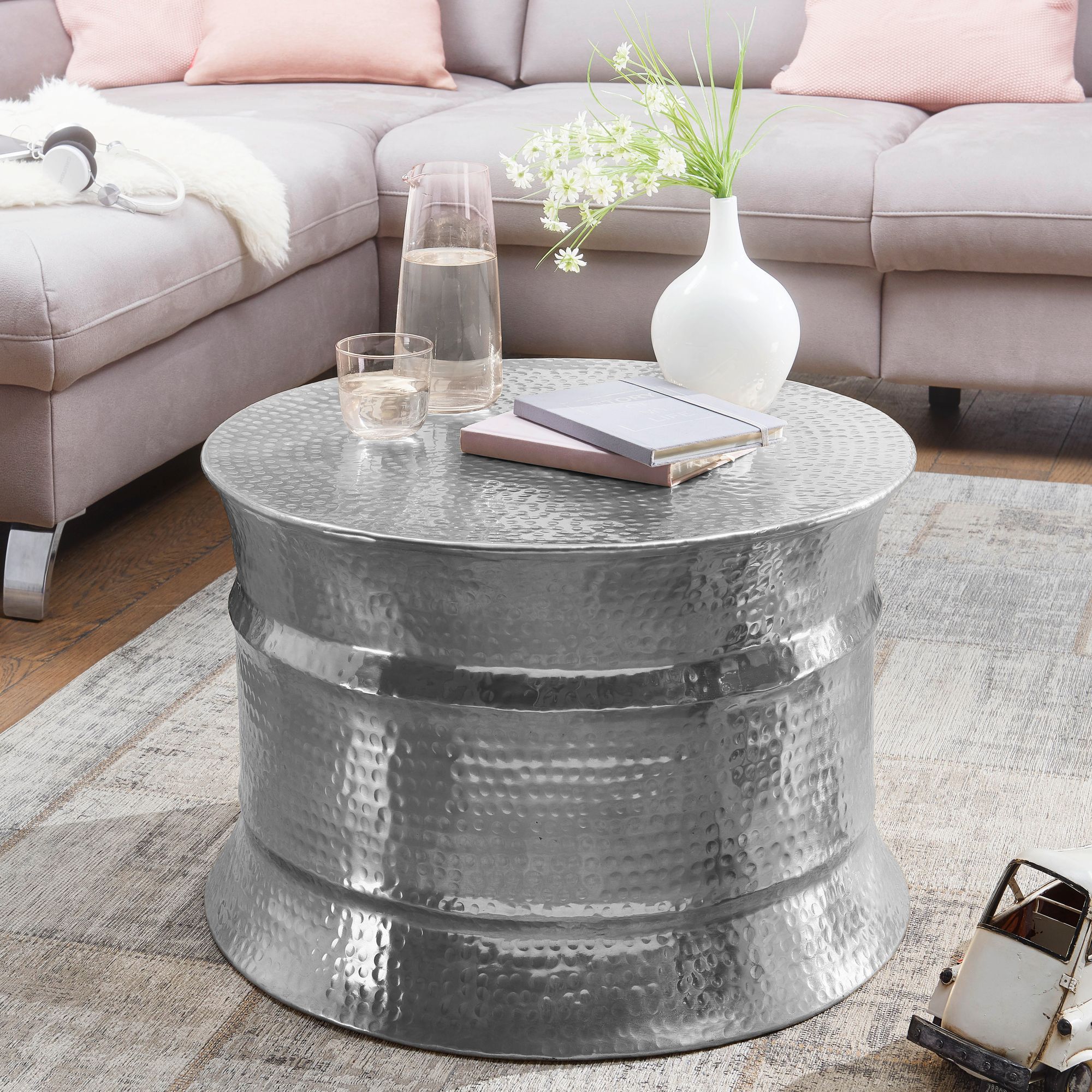 FineBuy Couchtisch Wohnzimmertisch Sofatisch rund Hammerschlag Metall Alu Modern - Bild 1