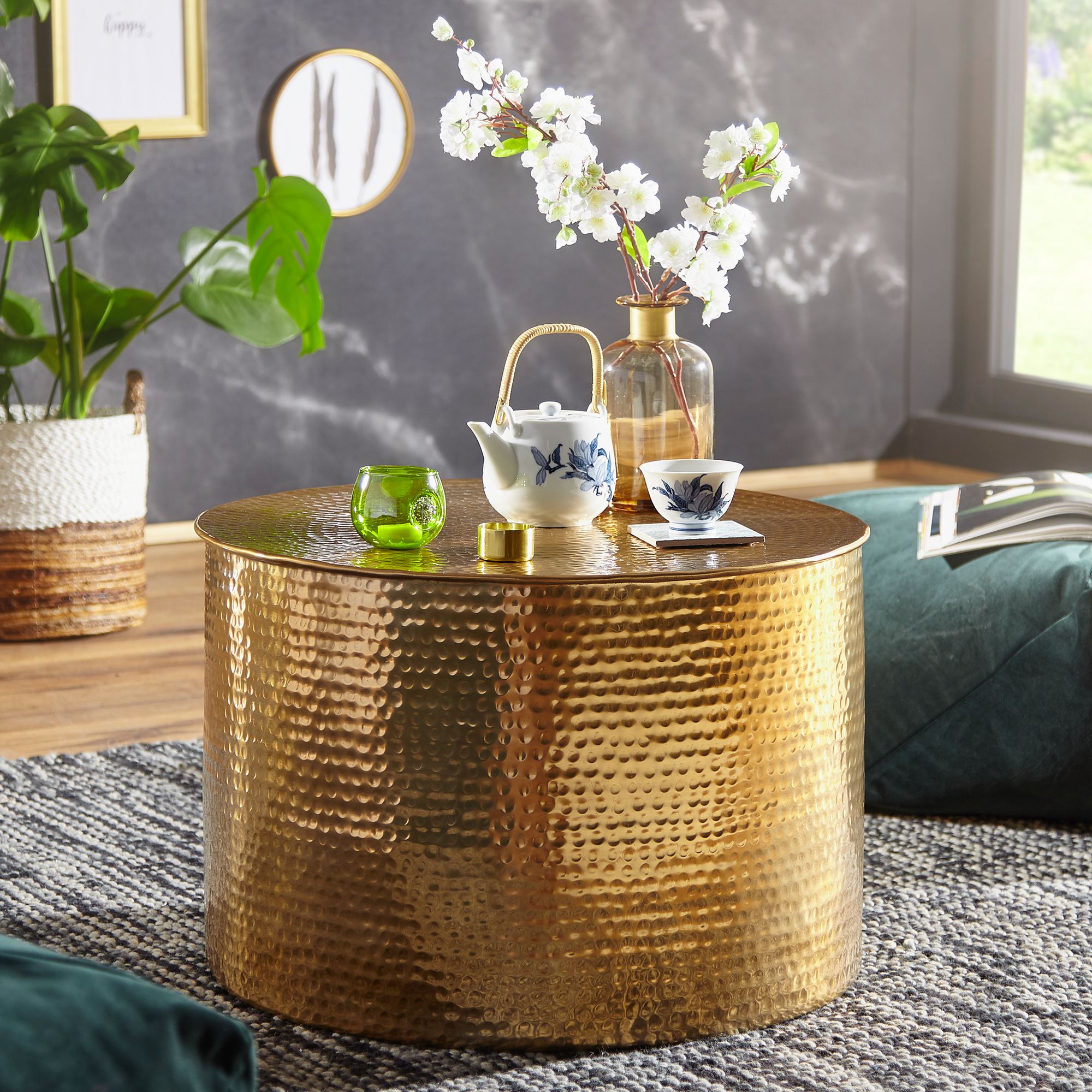 FineBuy Couchtisch &Oslash; 61 cm Wohnzimmertisch Sofatisch Hammerschlag Stubentisch - Bild 1