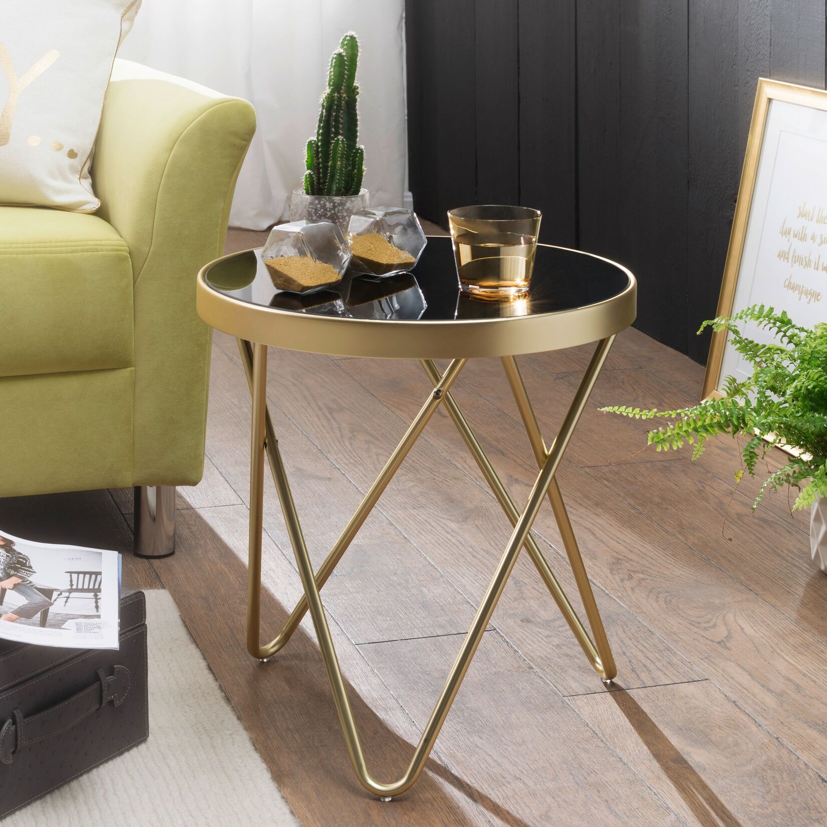 FineBuy Beistelltisch PARMA Glas Metall Ø 42 cm Wohnzimmertisch Couchtisch Tisch | 04250950284807