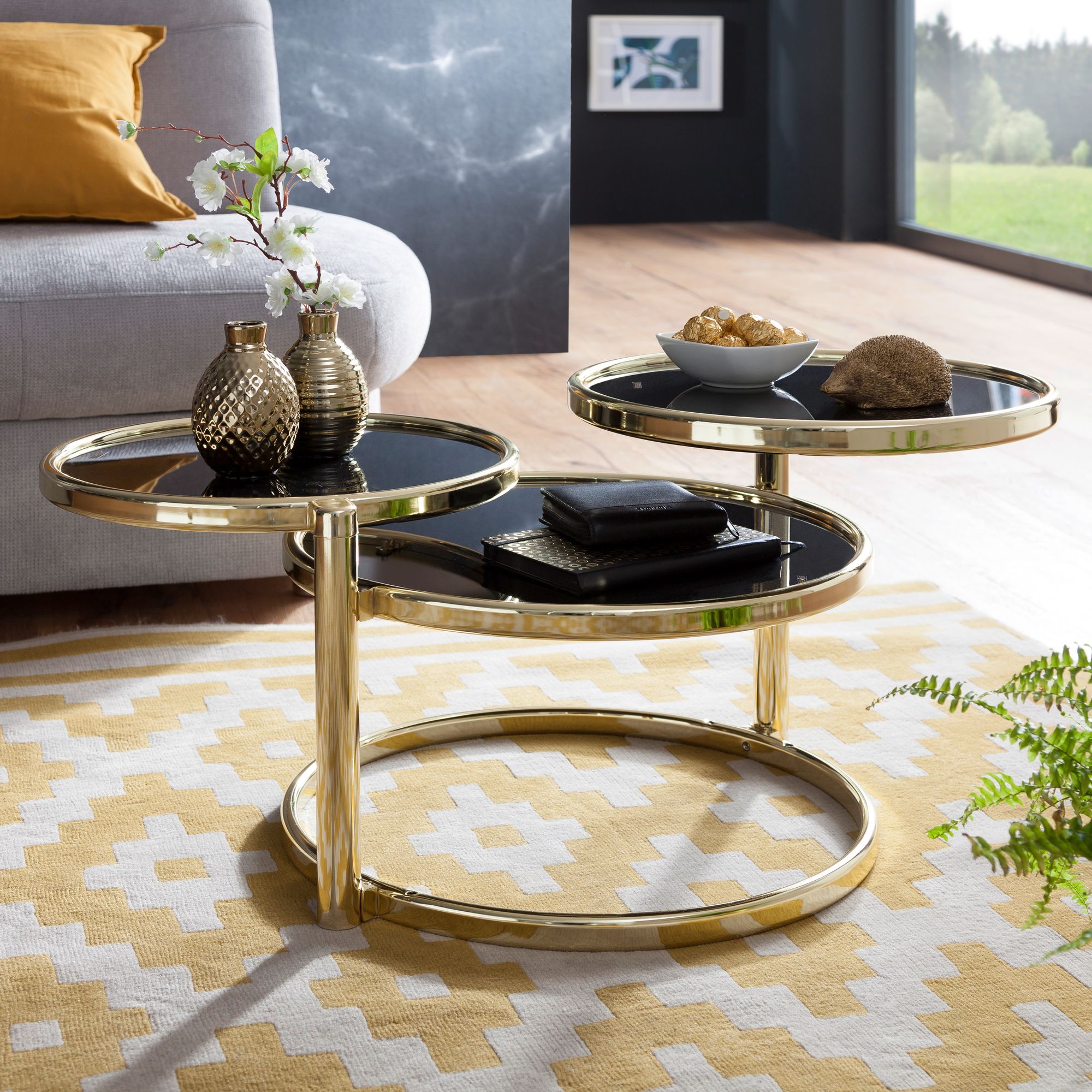FineBuy Couchtisch Metall Glas Beistelltisch Wohnzimmertisch Sofatisch 58cm Rund - Bild 1