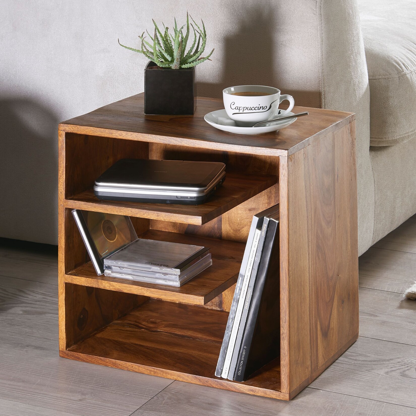 FineBuy Beistelltisch 43x43x30 cm Wohnzimmertisch Holz massiv Nachttisch