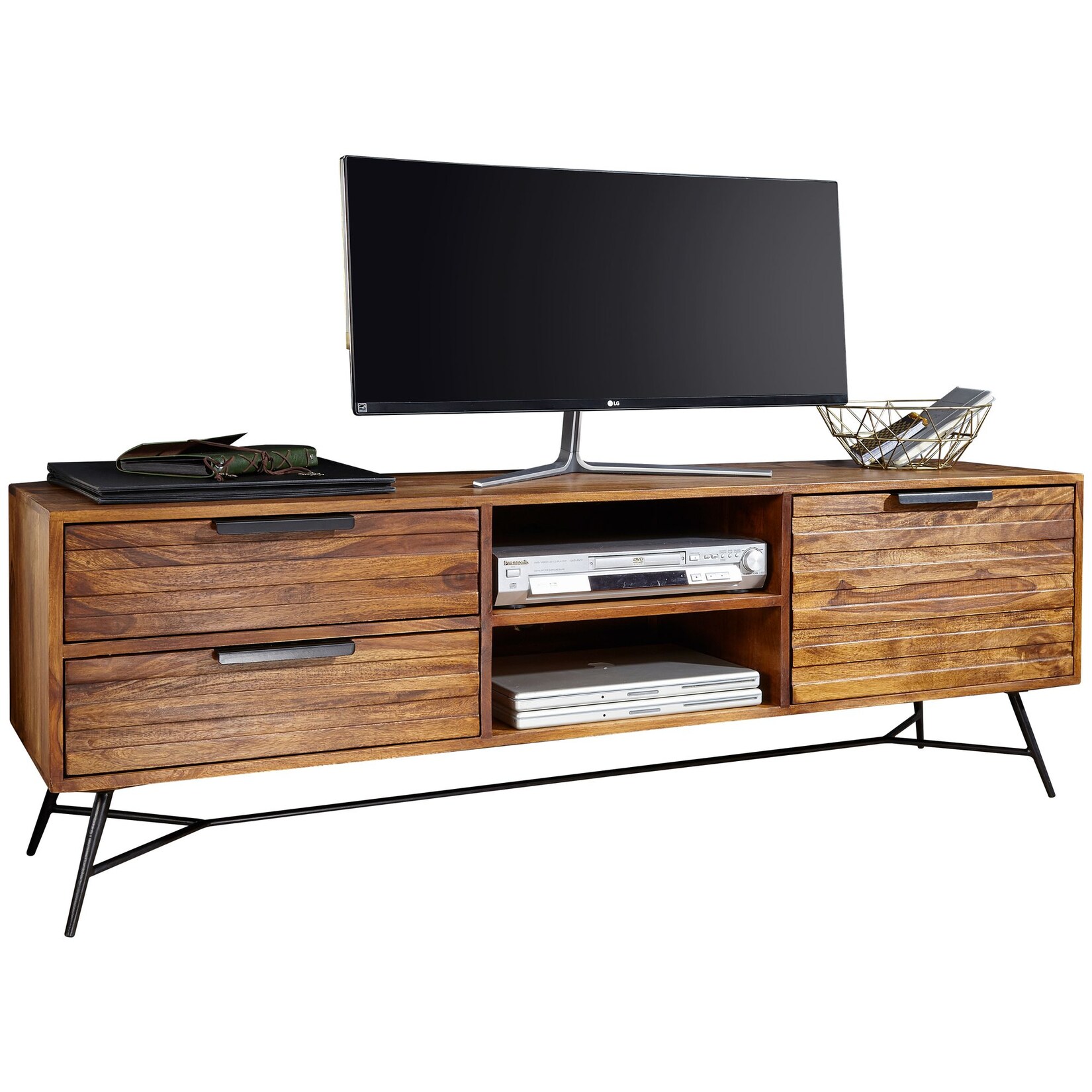 FineBuy Lowboard Sheesham Massiv Holz Hifi Board Fernsehschrank Wohnzimmer | 04250950285989