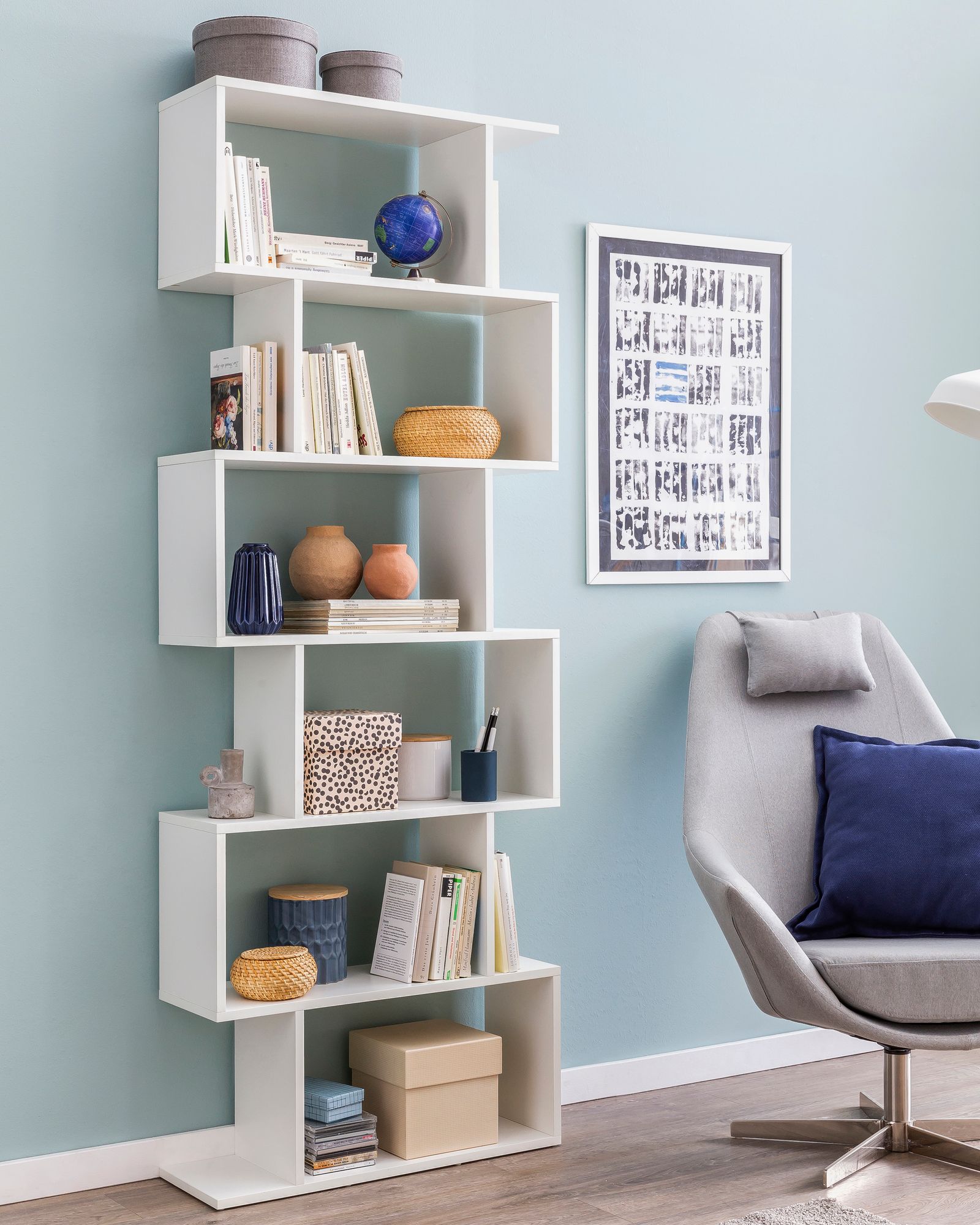 FineBuy B&uuml;cherregal FB51366 Standregal wei&szlig; Spanplatte Design Aufbewahrungsregal - Bild 1