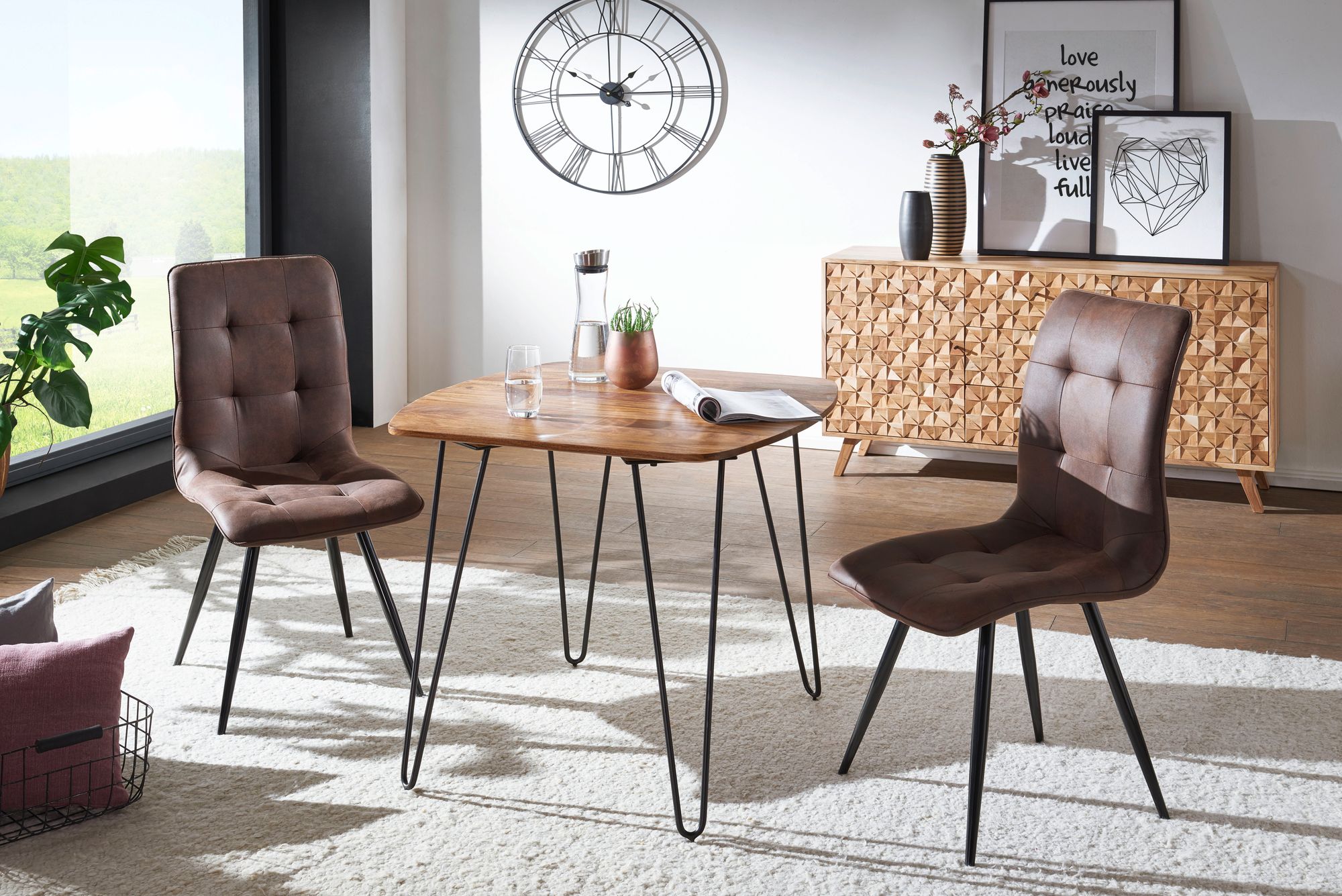 FineBuy Esszimmertisch Esstisch mit Metallbeinen Tisch Massivholz Holztisch - Bild 1
