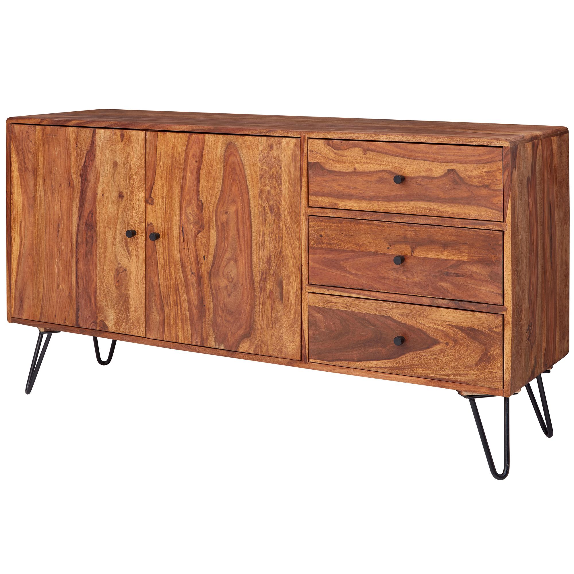 Massivholz Sideboard 145cm Sheesham Natur Kommode mit 2 T&uuml;ren & 3 Schubladen modernes Design - Bild 1