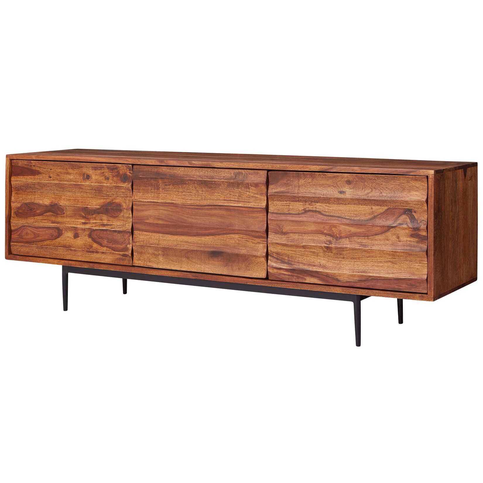 Massives TV-Board 150 cm Sheesham Massivholz Fernsehschrank mit 3 Türen Lowboard | 04250950287228
