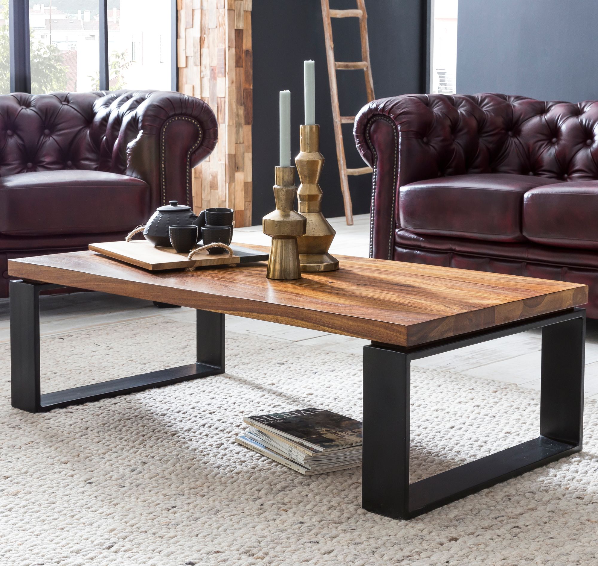 FineBuy Couchtisch Holz Sofatisch mit Metallgestell Wohnzimmertisch Tisch - Bild 1