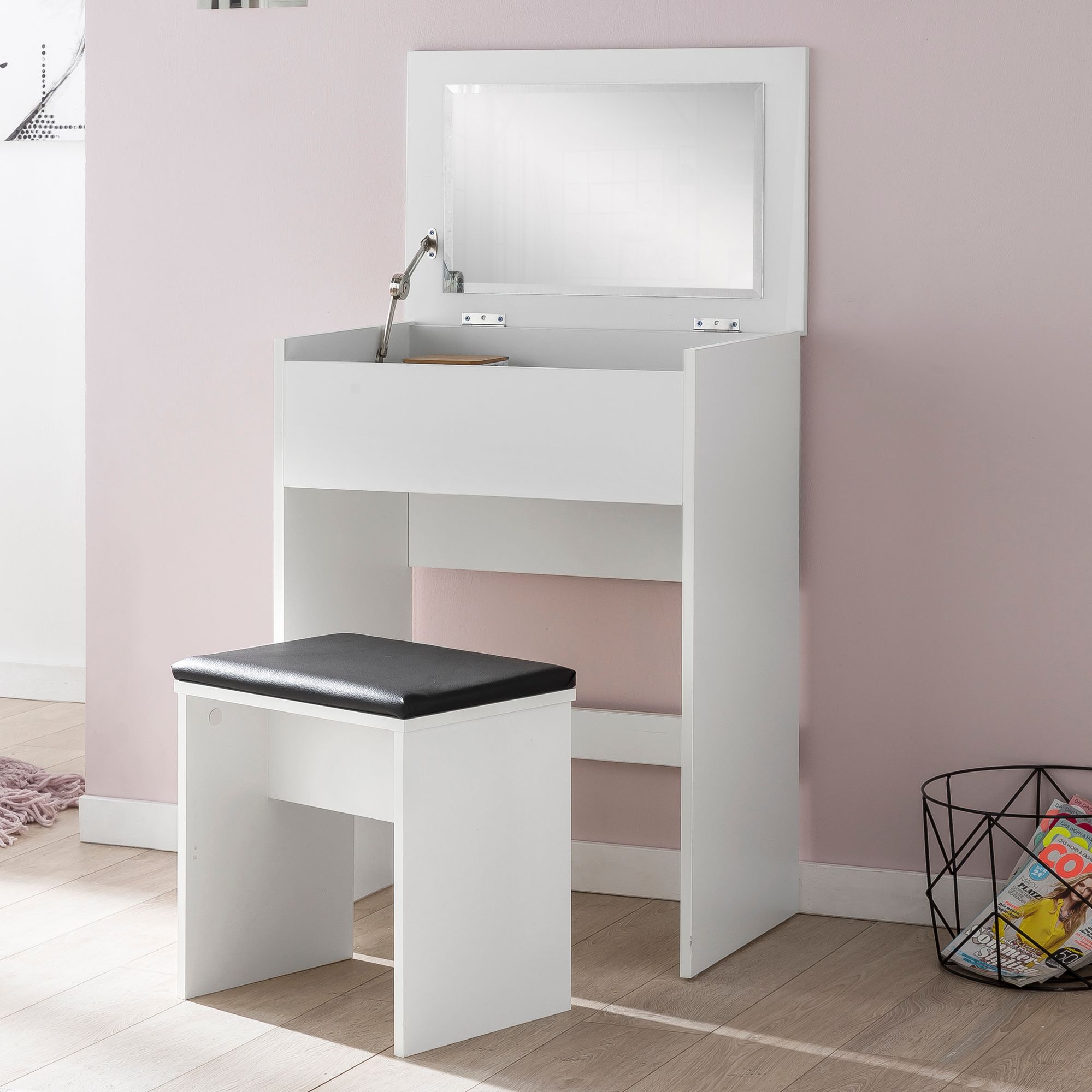 FineBuy Schminktisch FB51641 Kosmetiktisch Frisiertisch Wei&szlig; Spiegel & Hocker - Bild 1