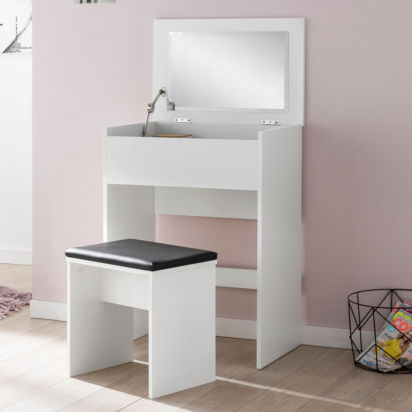 FineBuy Schminktisch FB51641 Kosmetiktisch Frisiertisch Weiß Spiegel & Hocker | 04250950288140