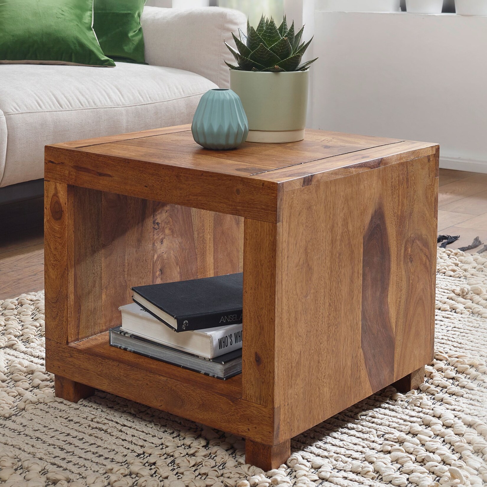 FineBuy Sheesham Massivholz Couchtisch Wohnzimmertisch Beistelltisch 50x50cm | 04250950212688