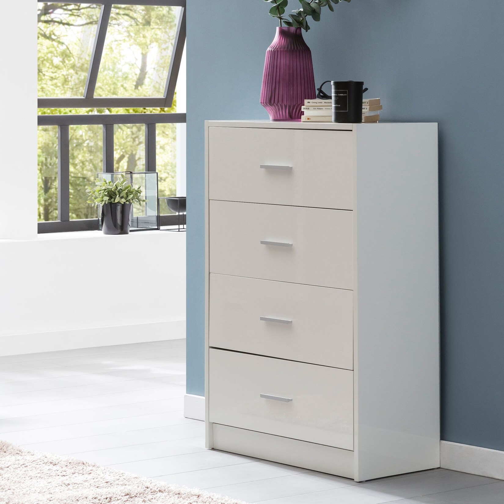 Schubladenkommode 60cm mit 4 Schubladen Kommode in Weiß Sideboard modernes Design